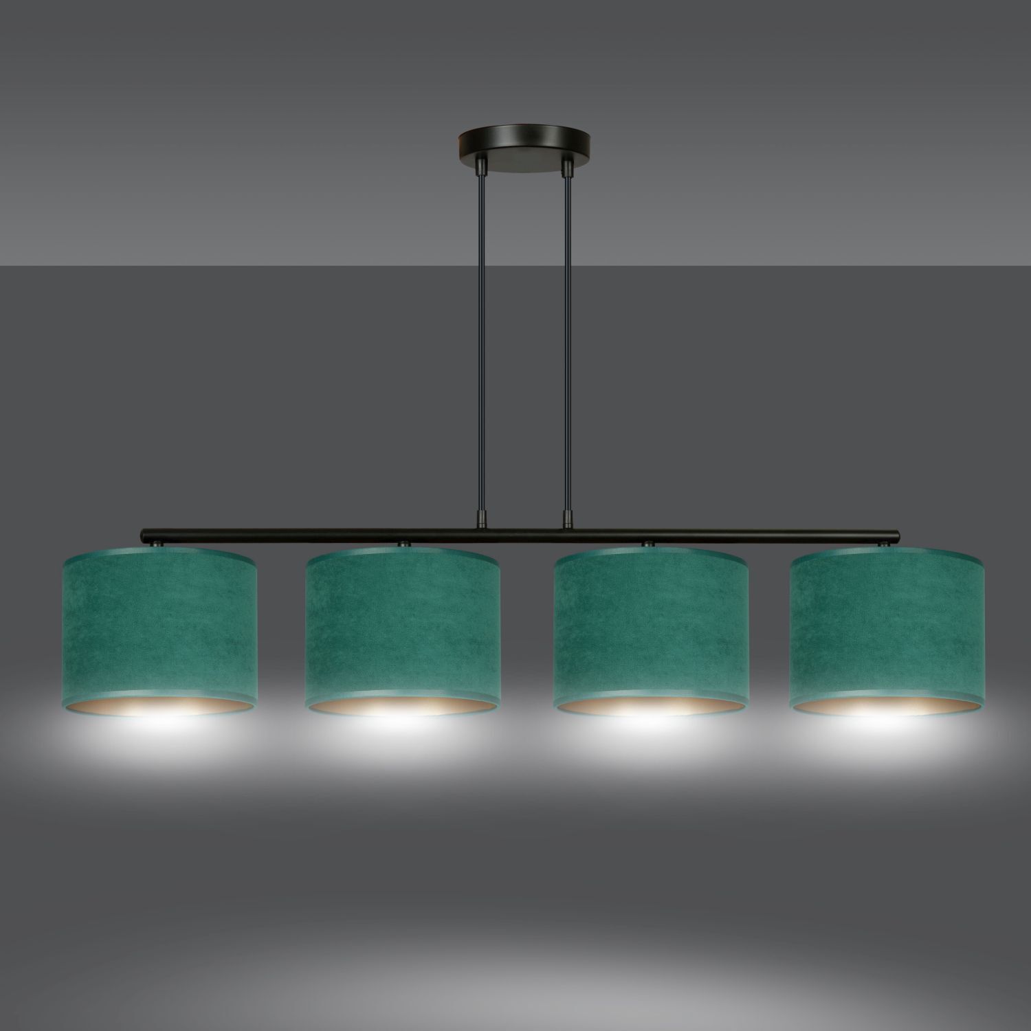 Lampe à suspendre 4 flammes 97 cm métal tissu noir vert or E27