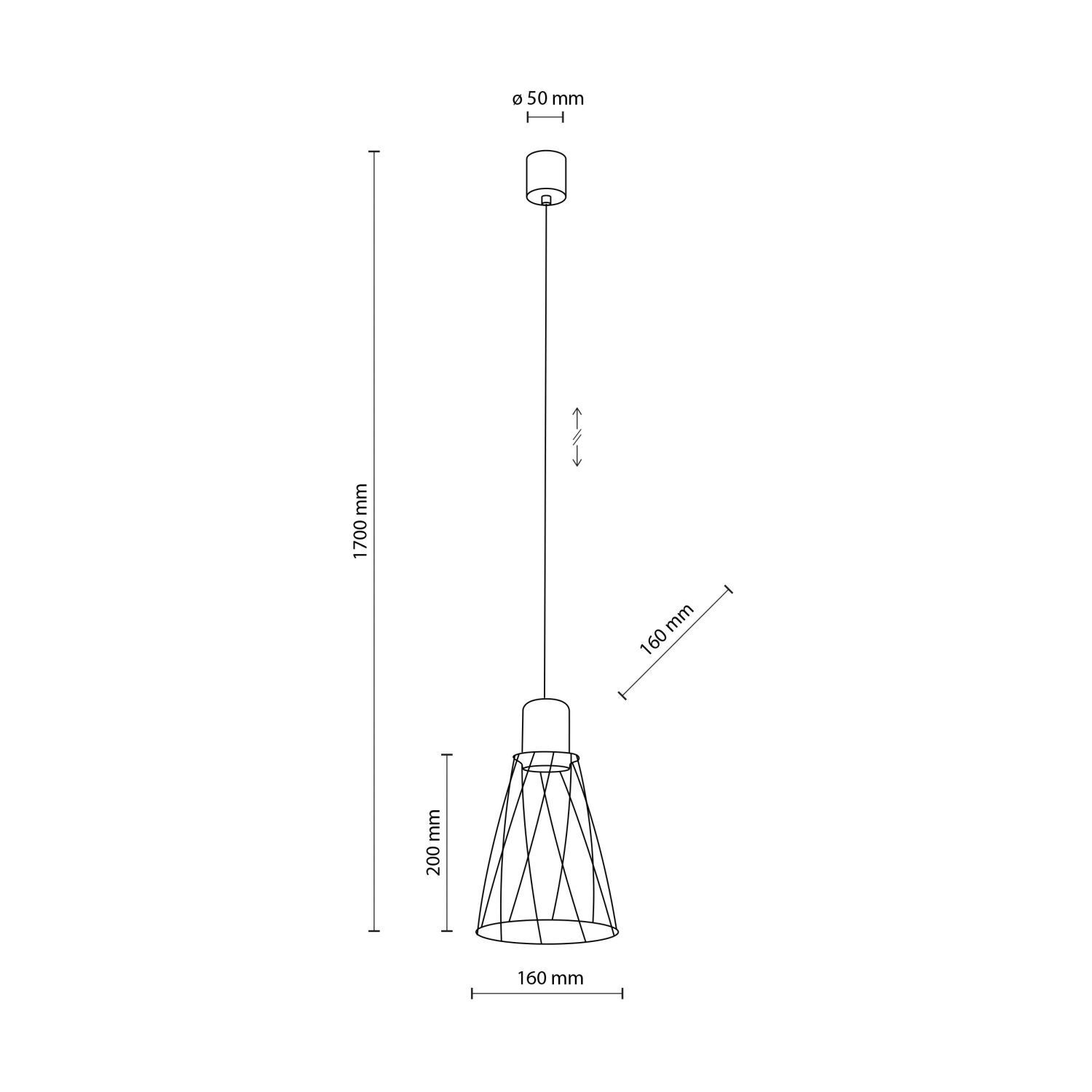 Suspension Métal Noir Ø 16 cm H : max. 170 cm GU10