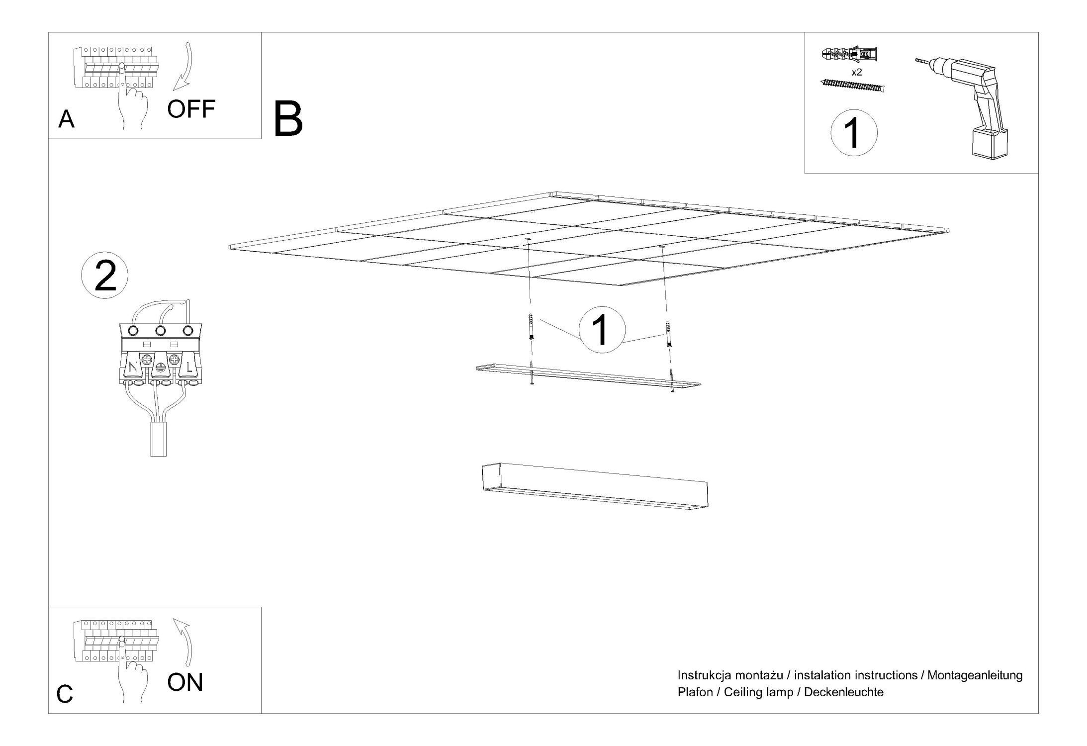 Plafonnier LED métal 67 cm de long faible éblouissement 3000 K gris