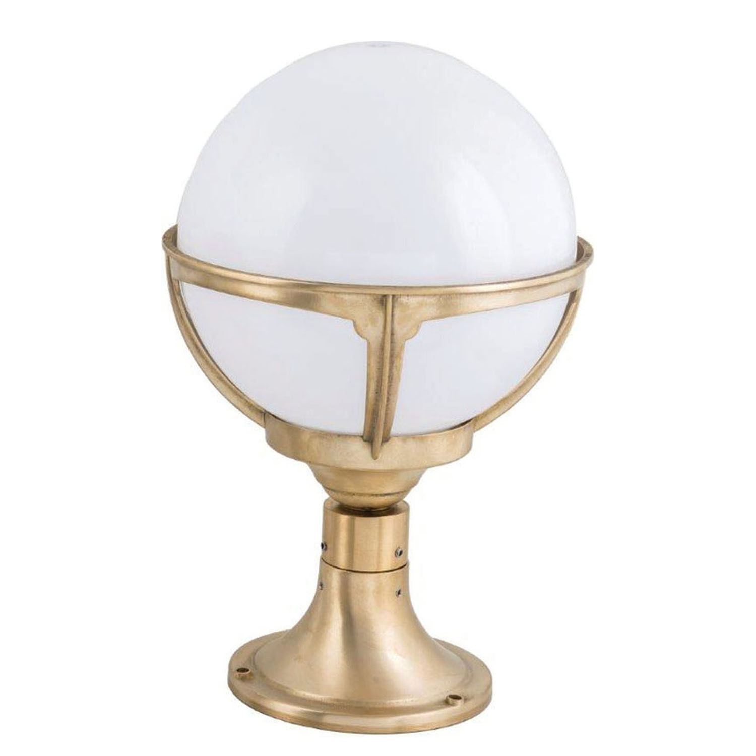 Luminaire de socle extérieur laiton Boule Abat-jour blanc