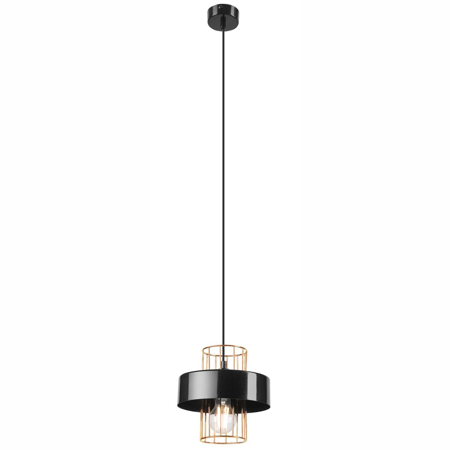 Hängelampe Metall Schwarz Gold Ø 20 cm E27 höhenverstellbar