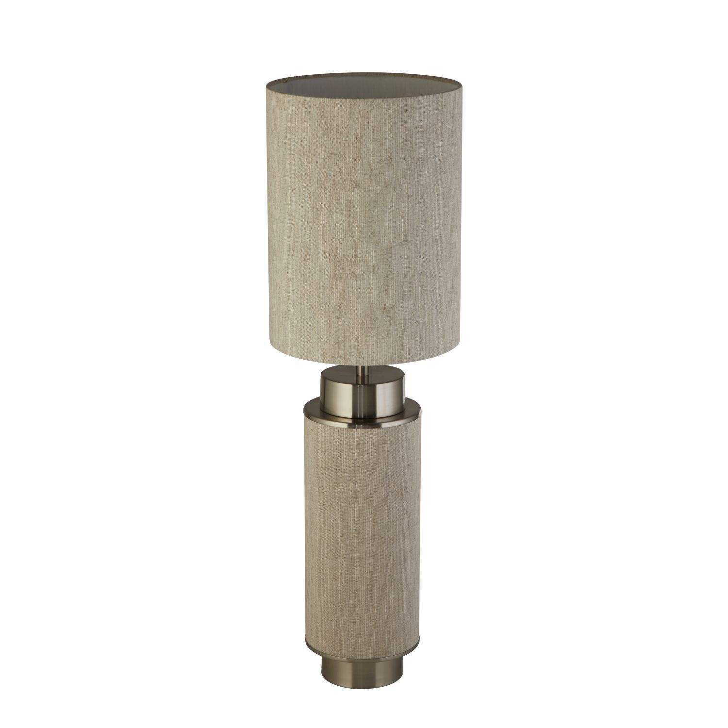 Tischleuchte Stoff Metall 72 cm hoch Grau-Beige Nickel E27
