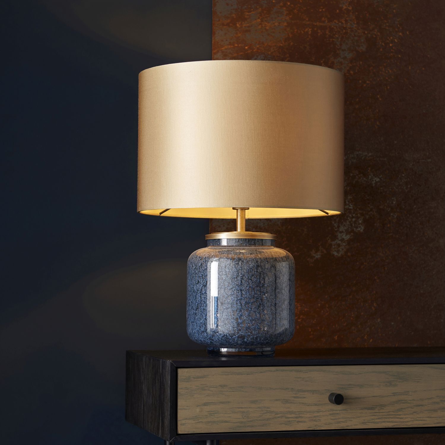 Tischlampe Blau Gold 48,5 cm hoch Stoff Glas Metall E27