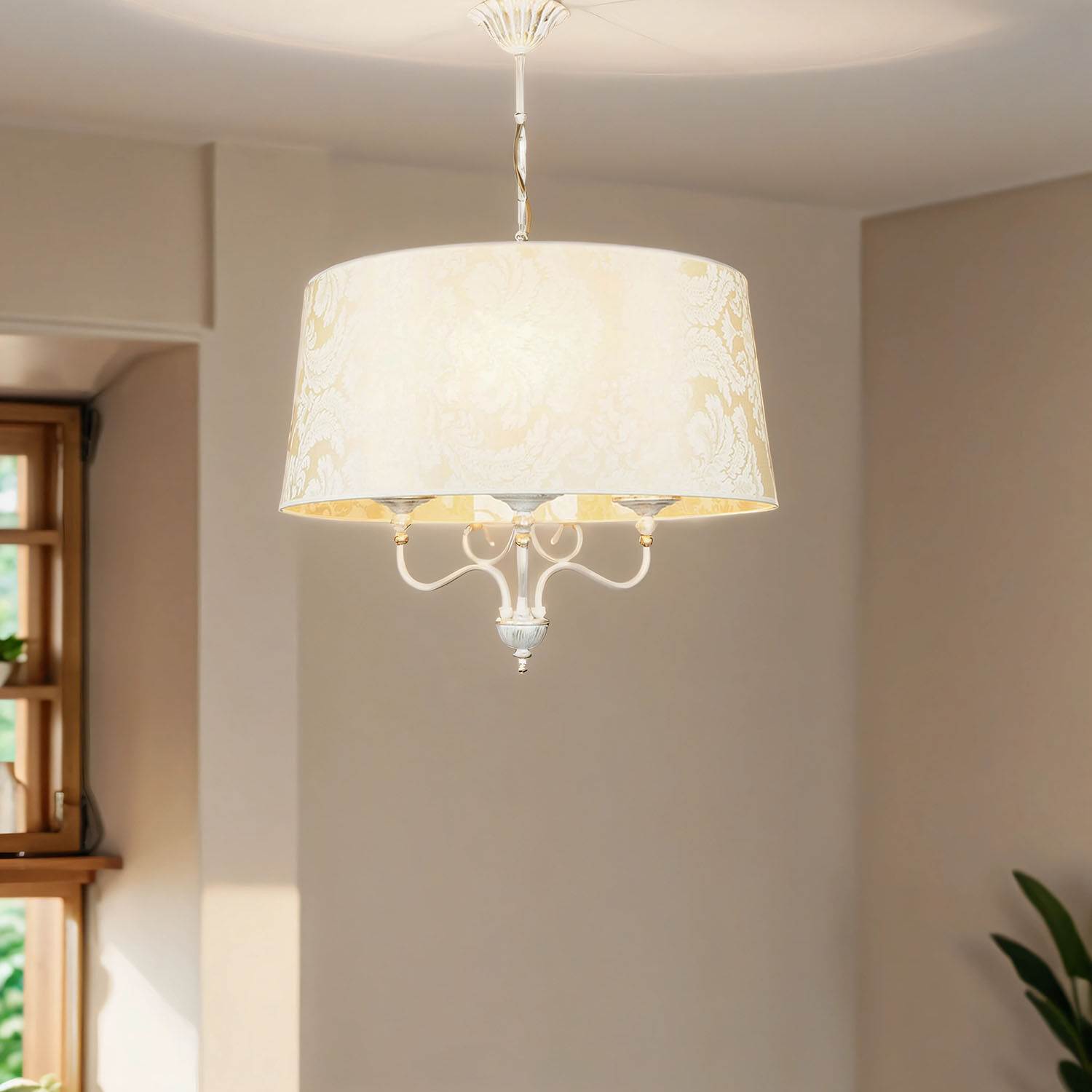 Stoff Hängeleuchte mit Barock Motiv GANARA Lampe Lampe, Kronleuchter