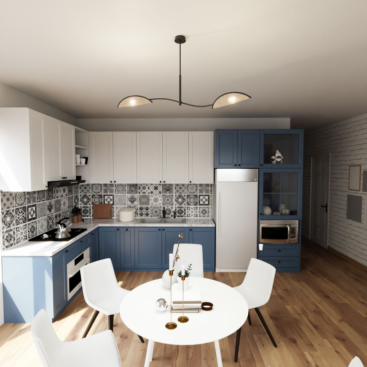 Plafonnier rotin métal 103 cm long pivotant 2 flammes E14 Speisesaal, Esstisch, Drinnen, Innenarchitektur, Küche