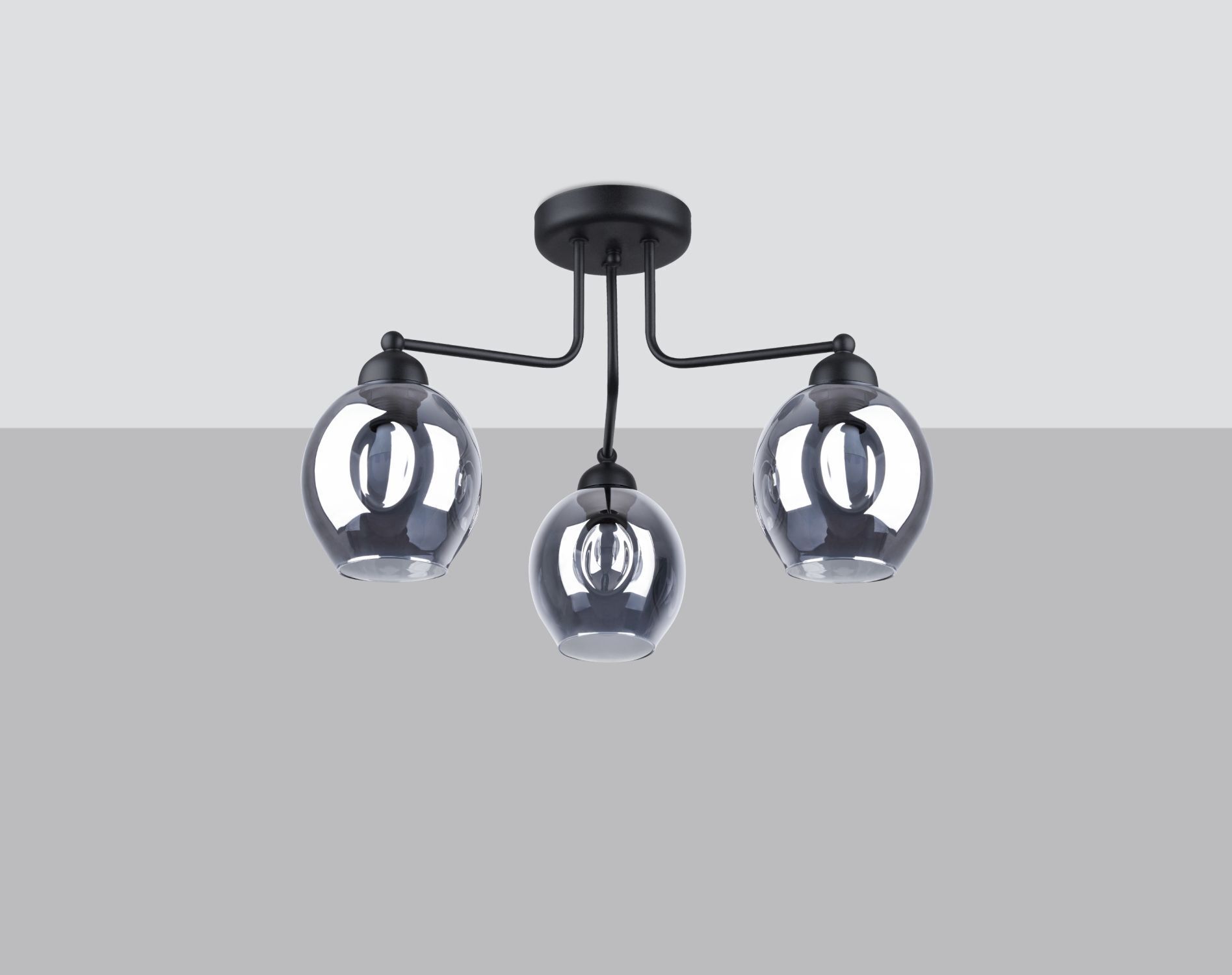 Plafonnier 3 flammes noir verre fumé E27 Moderne