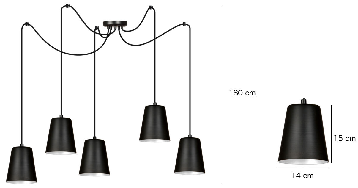 Lampe à suspendre noir or métal rétro 5 flammes E27