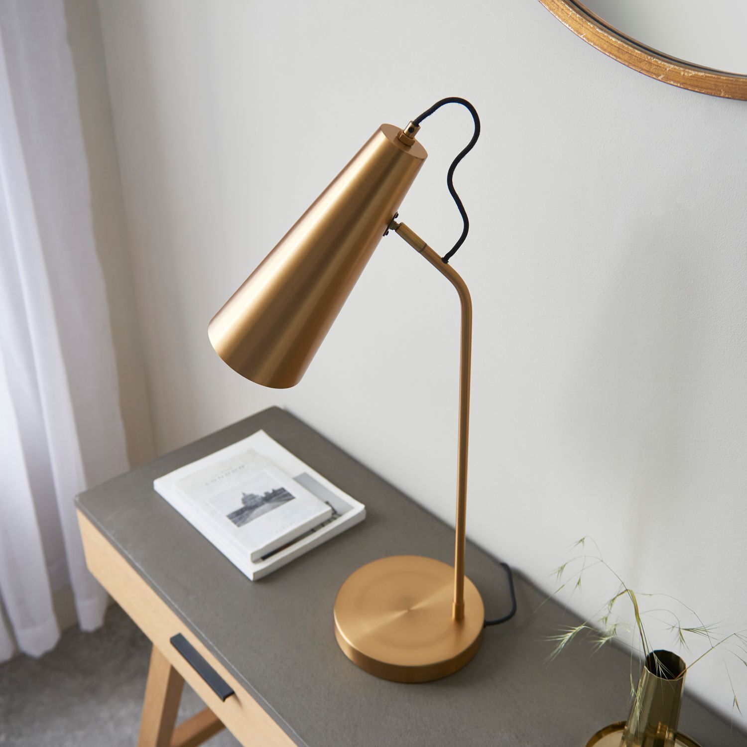Lampe de bureau métal 67,5 cm de haut en laiton antique E27