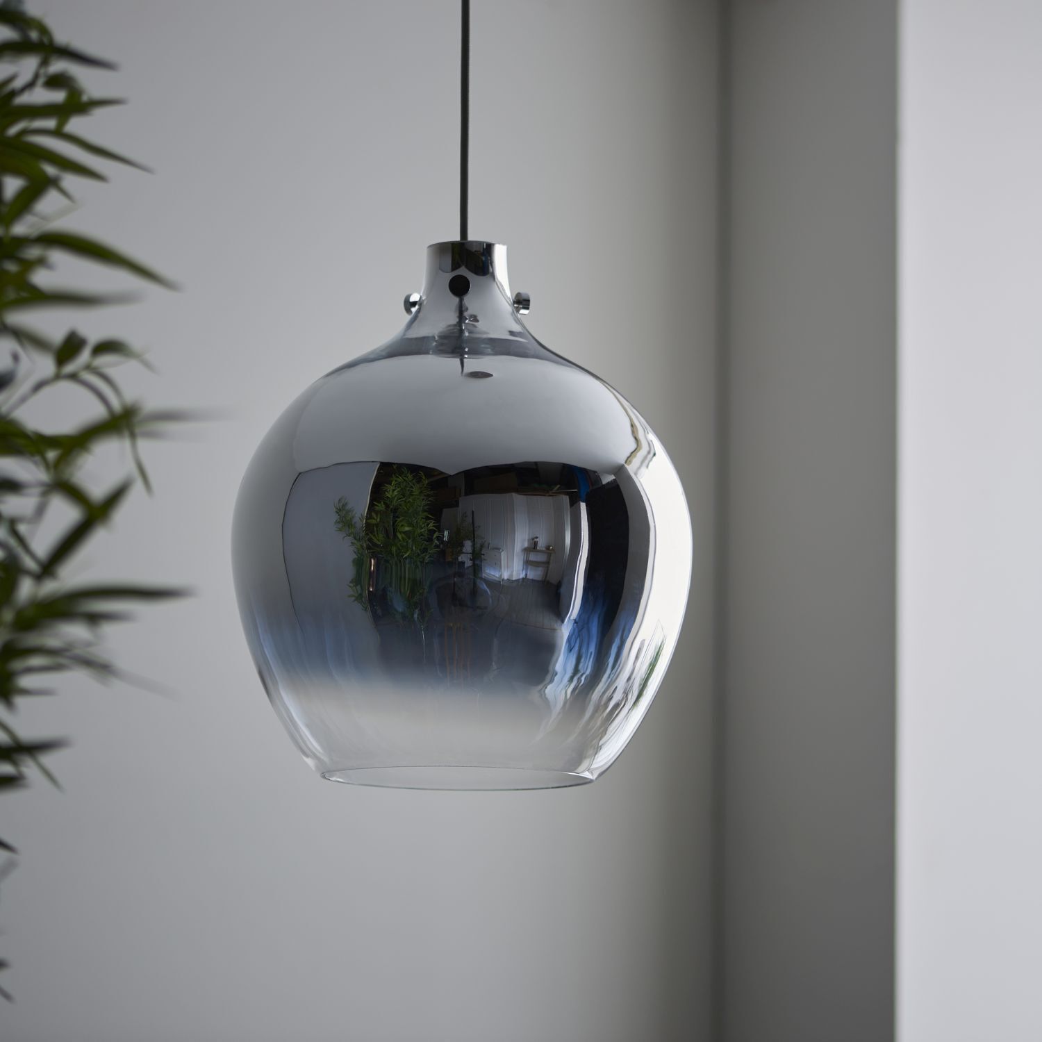 Hängelampe Rauchglas Metall Ø 32 cm Chrom Spiegelgrau E27