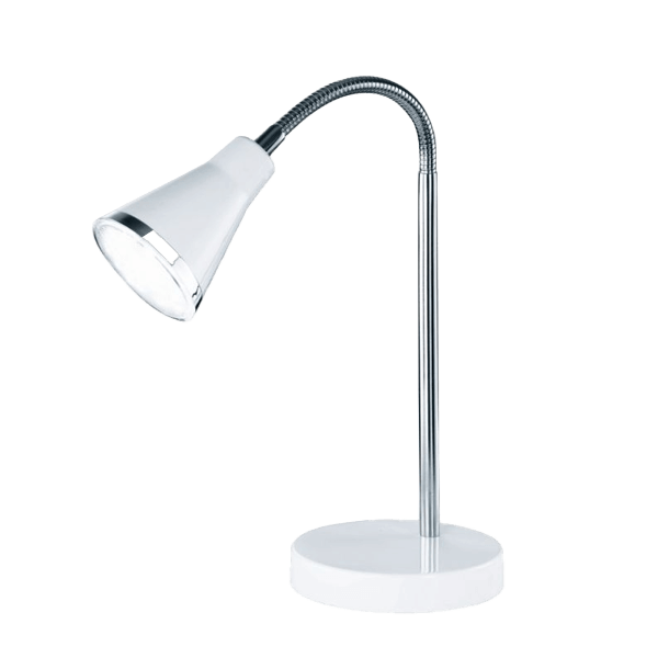 Tischleuchte, Schreibtischlampe, Metall, Chrom, weiße baseslamppe
