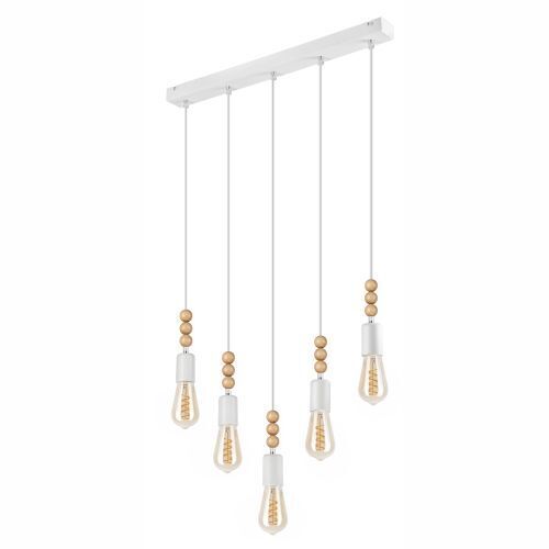 Blanc Suspension Bois 5xE27 longue Table de salle à manger moderne