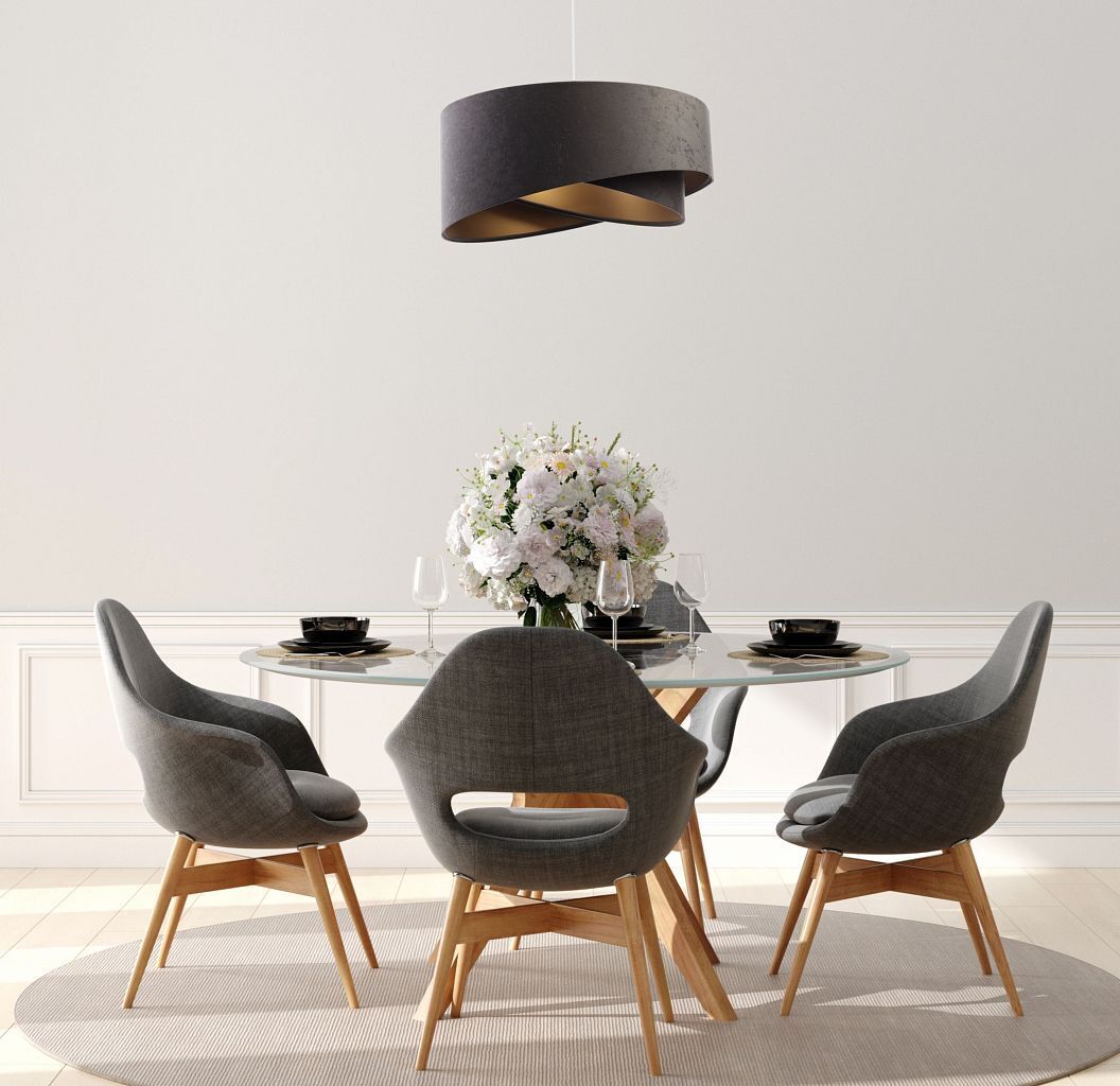 Pendelleuchte Stoff verstellbar E27 Stoff in Grau Gold Speisesaal, Esstisch, Mobiliar, Tabelle, Tischplatte