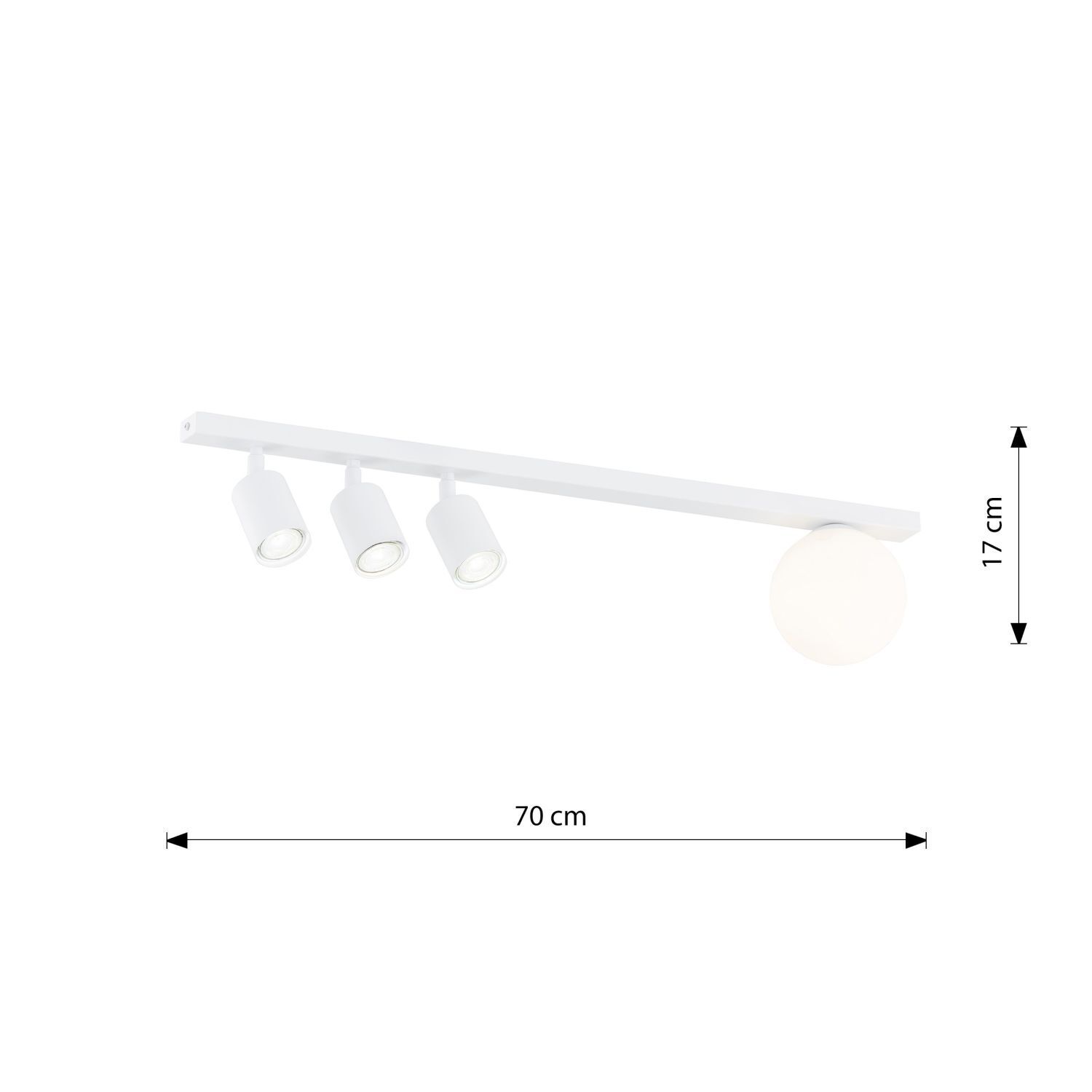 Spot de plafond verre métal 70 cm de long blanc 3x GU10 + E14 Deckenleuchte, Leuchte