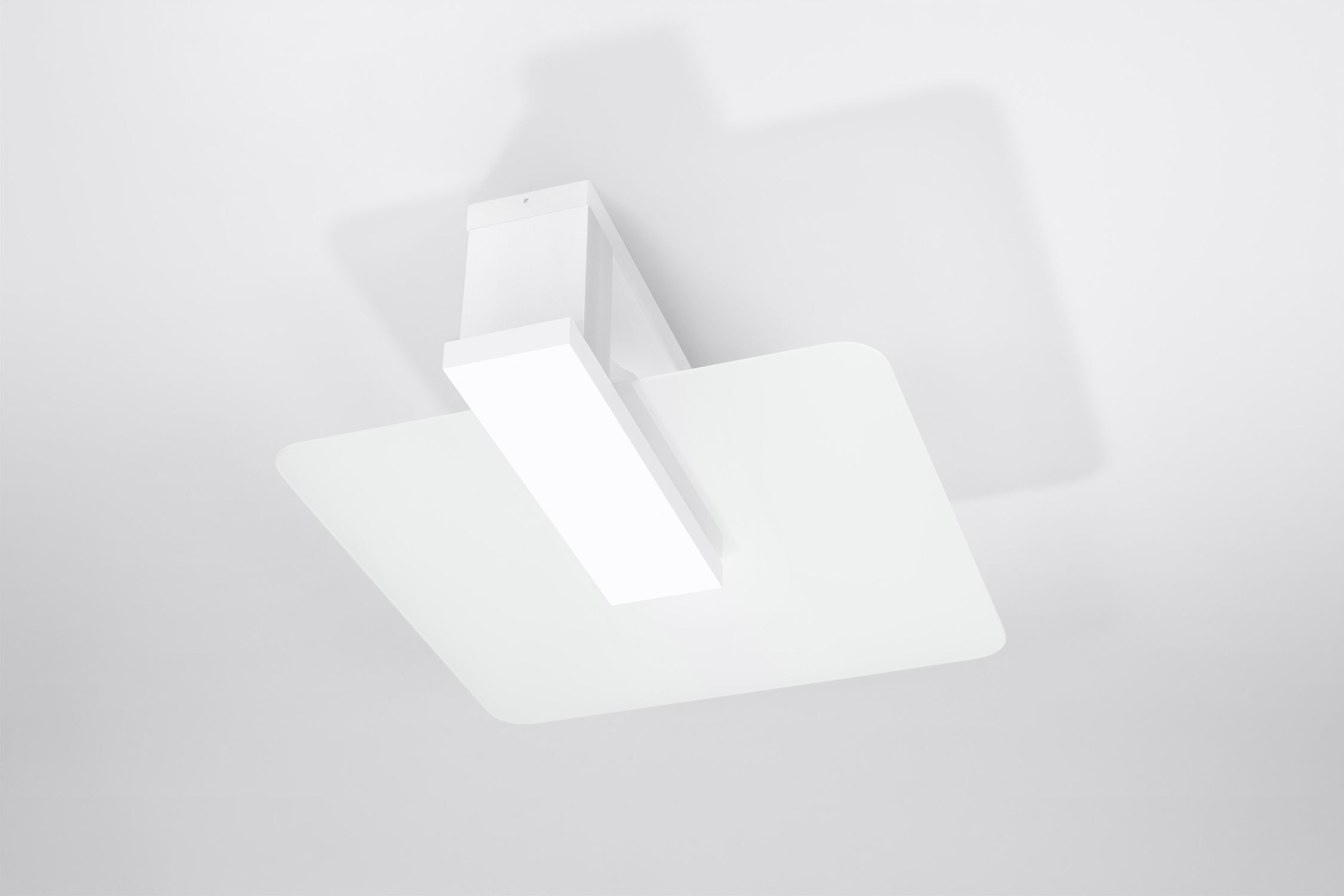 Plafonnier confortable blanc verre bois plat H : 14 cm