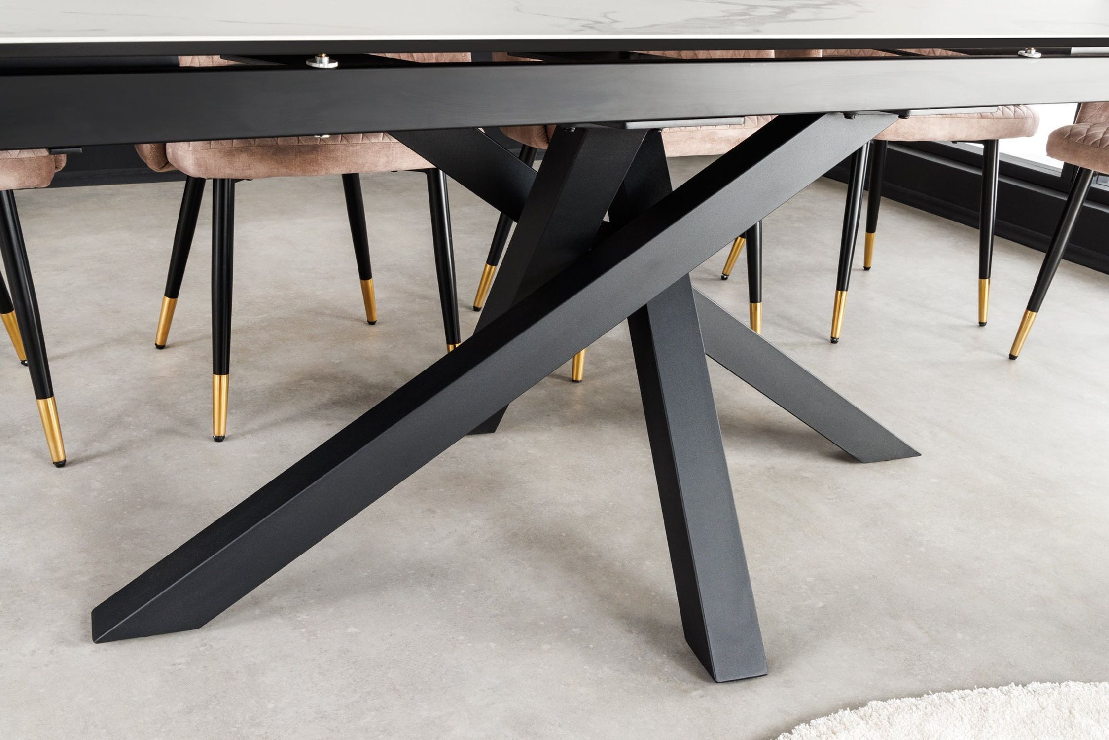 Esstisch ausziehbar Keramik Hartglas Metall in Weiß Schwarz Moebel, Tabelle, Esstisch, Schreibtisch, Tischplatte