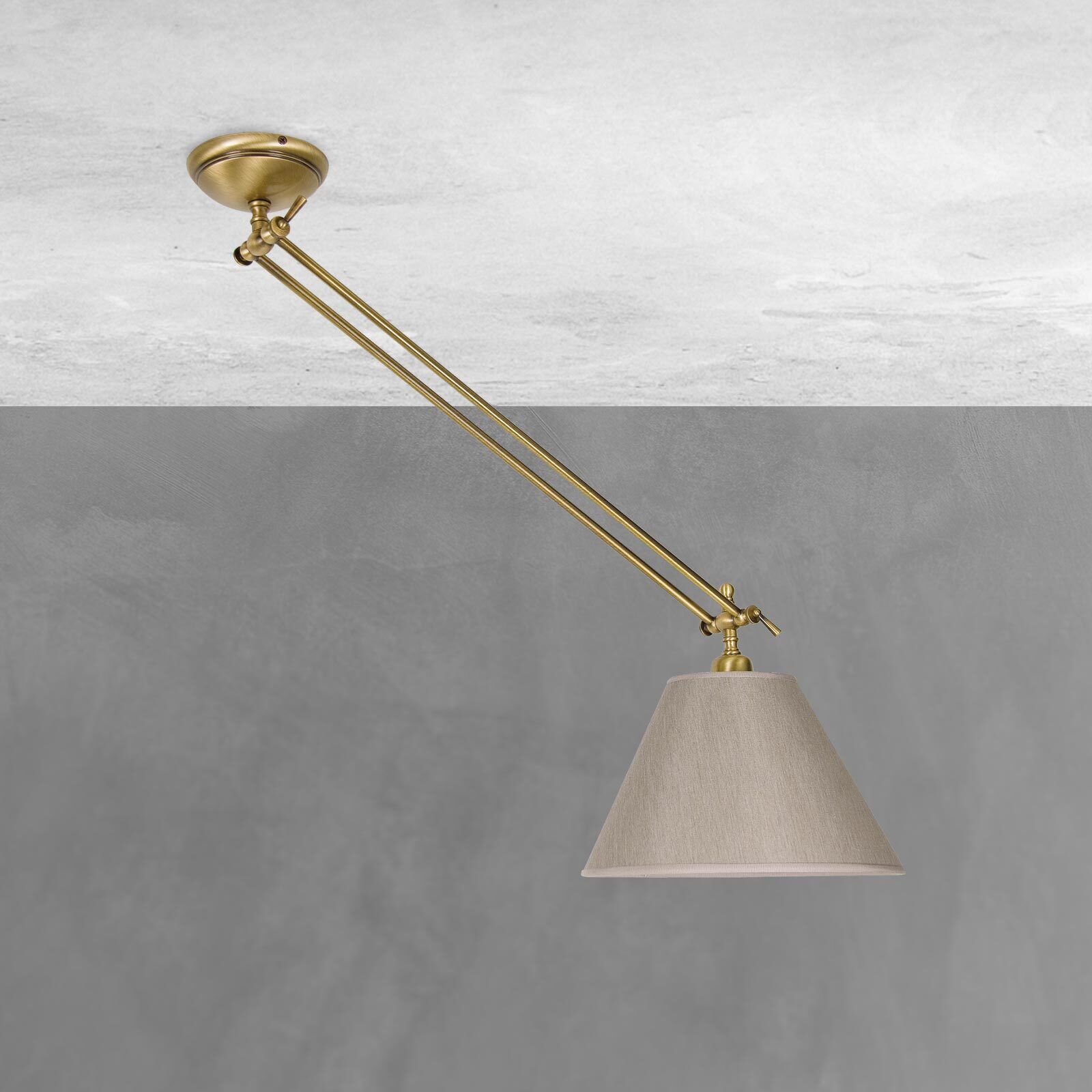 Deckenlampe verstellbar Messing Stoff in Bronze Beige E27 Lampe, Lampenschirm