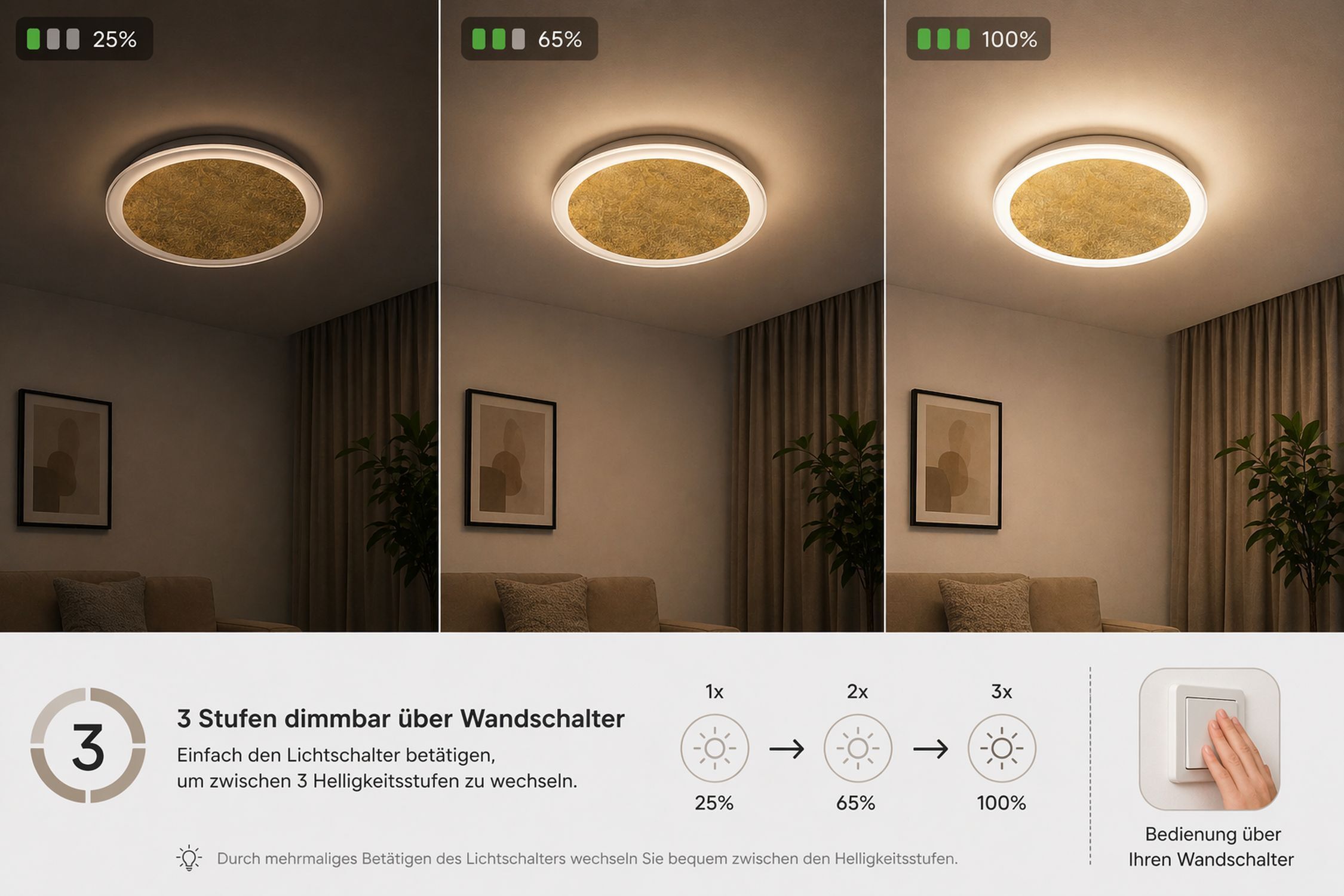 deckenleuchte, runder deckenleuchte, led-lampe, wohnzimmer-dekor, gedimmtes licht