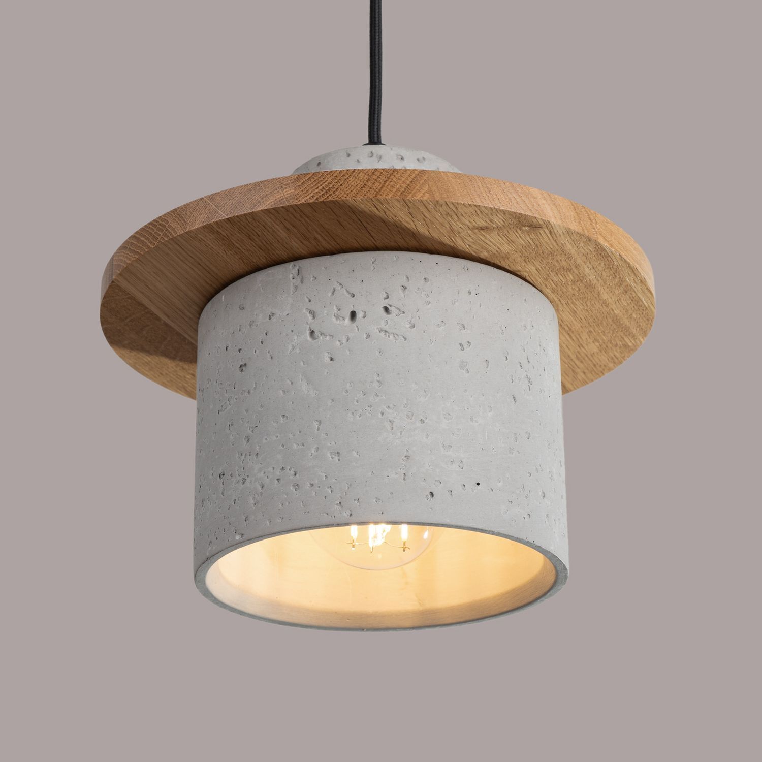 Hängelampe Holz Beton E27 22 cm Pendelleuchte Esstisch Pendelleuchte, hängendes Licht, Beton, Holzaczent, Deckenlampe