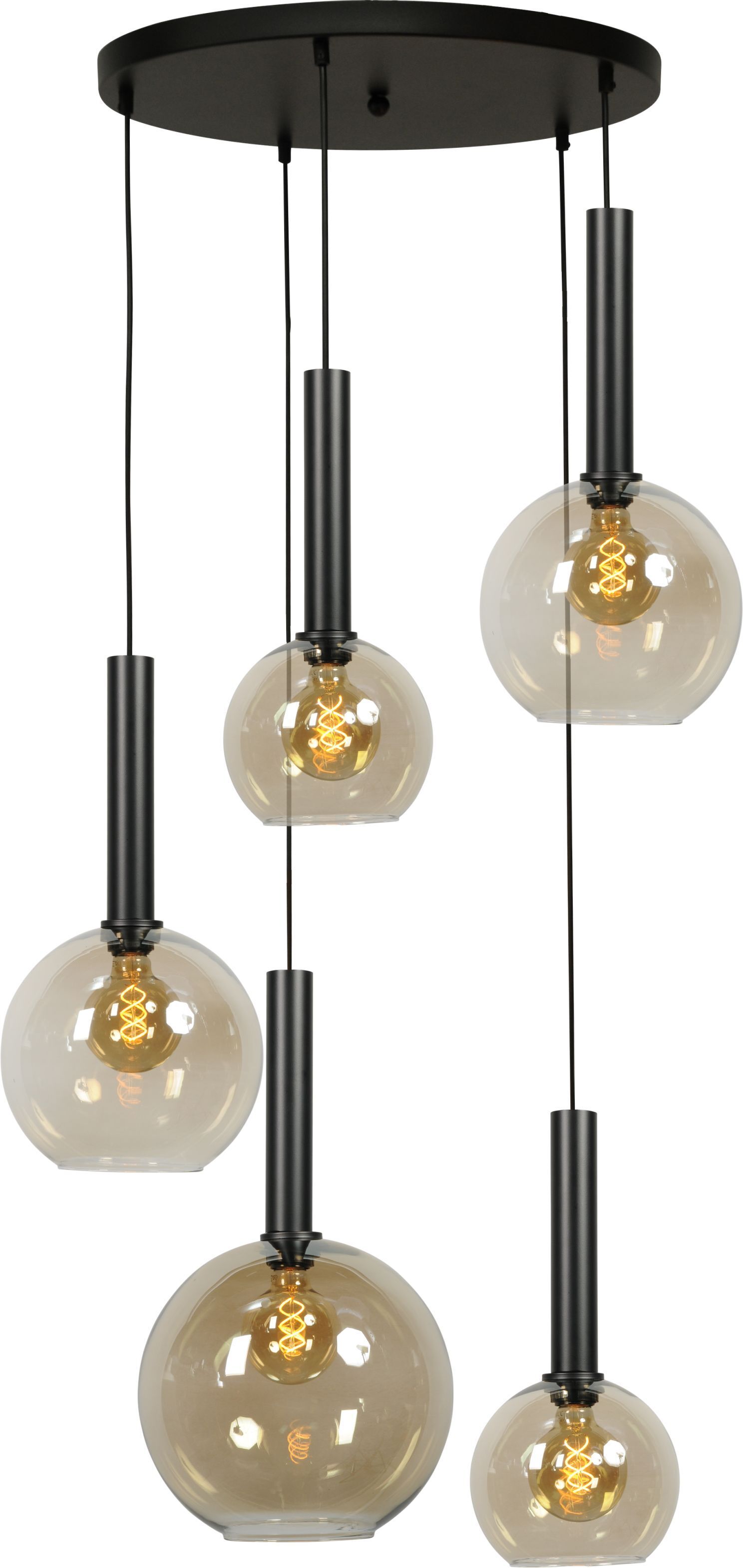 Suspension verre métal ajustable E27 noir fumée