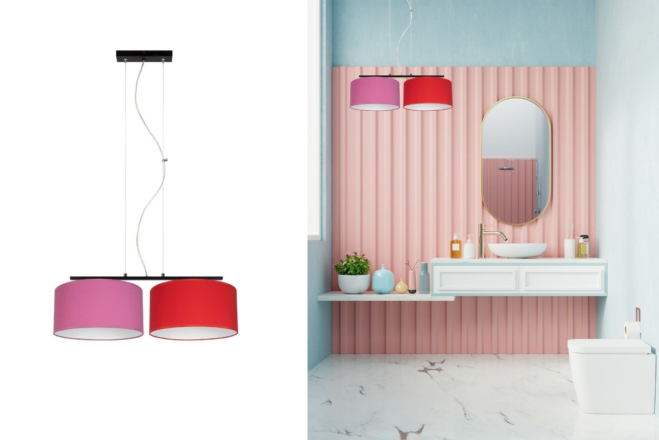 Pendelleuchte Metall Stoff E27 70 cm Rosa Rot blendarm