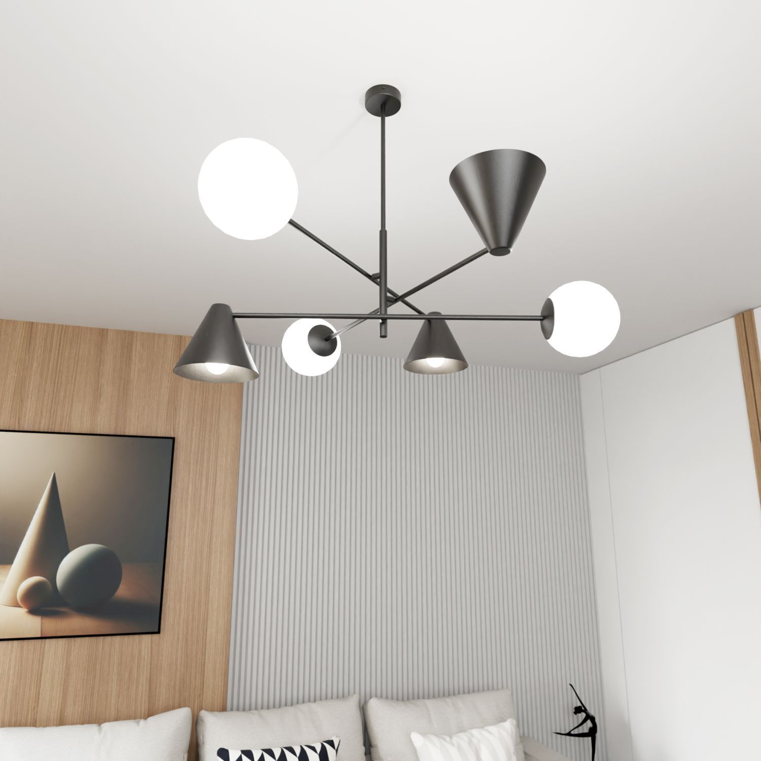 Blendarme Plafonnier noir blanc L:70 cm E14 6-flmg