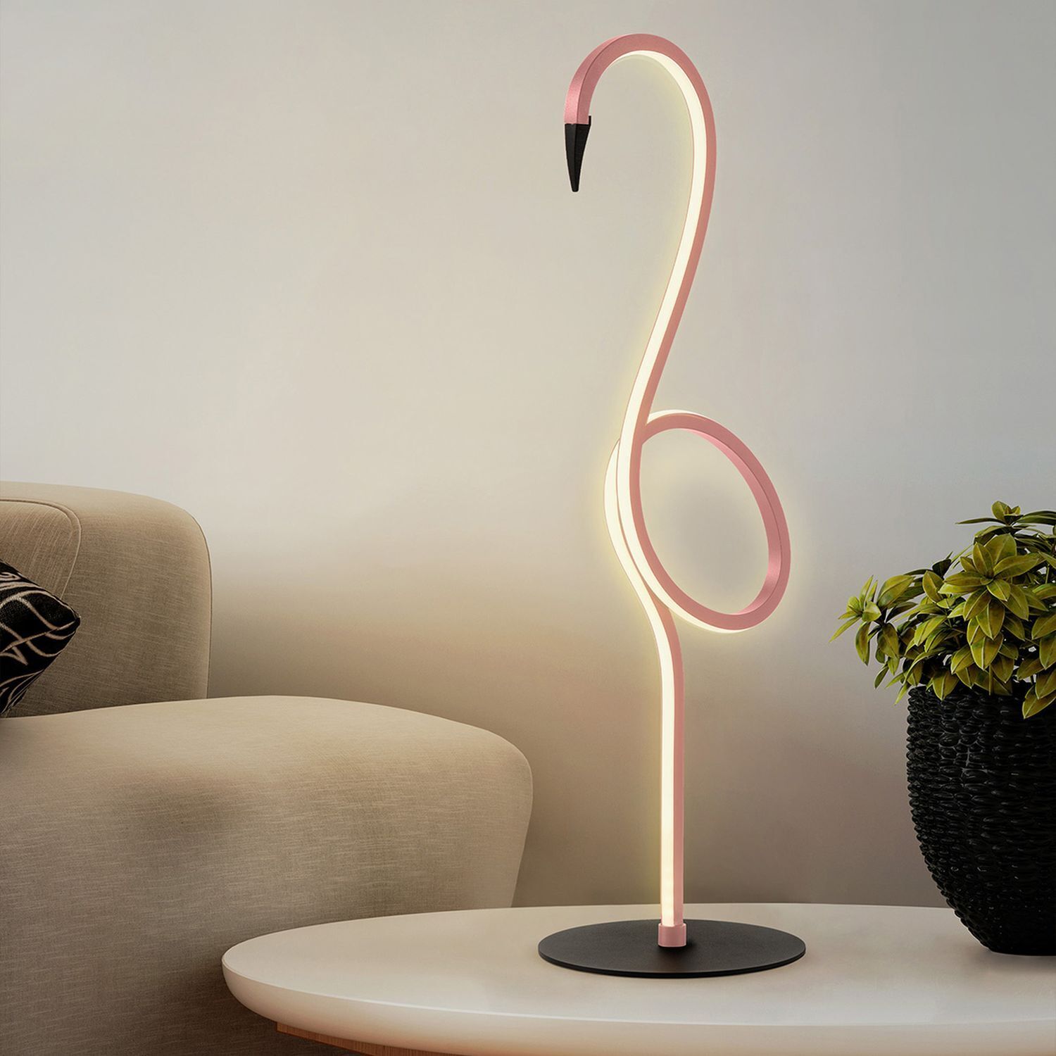 Lampe de table LED Flamingo 3000 K métal hauteur 50 cm rose Lampe, Pflanze, Couch, Mobiliar
