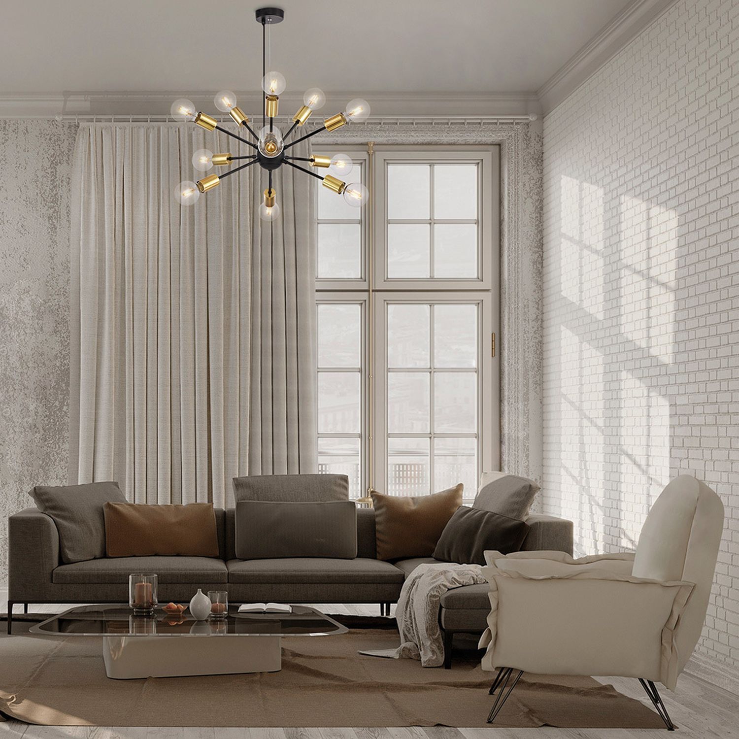 Suspension en métal L : 75 cm H : max. 156,2 cm E27 Dekoration für Zuhause, Wohnzimmer, Couch, Kronleuchter, Innenarchitektur