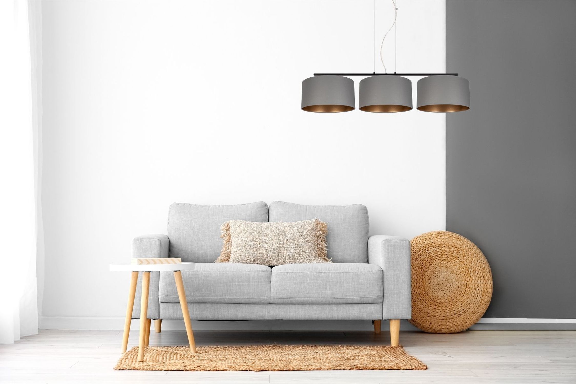 Gemütliche Hängelampe Stoff Grau Gold E27 100 cm lang Lampe, Dekoration für Zuhause, Mobiliar, Stuhl, Kissen