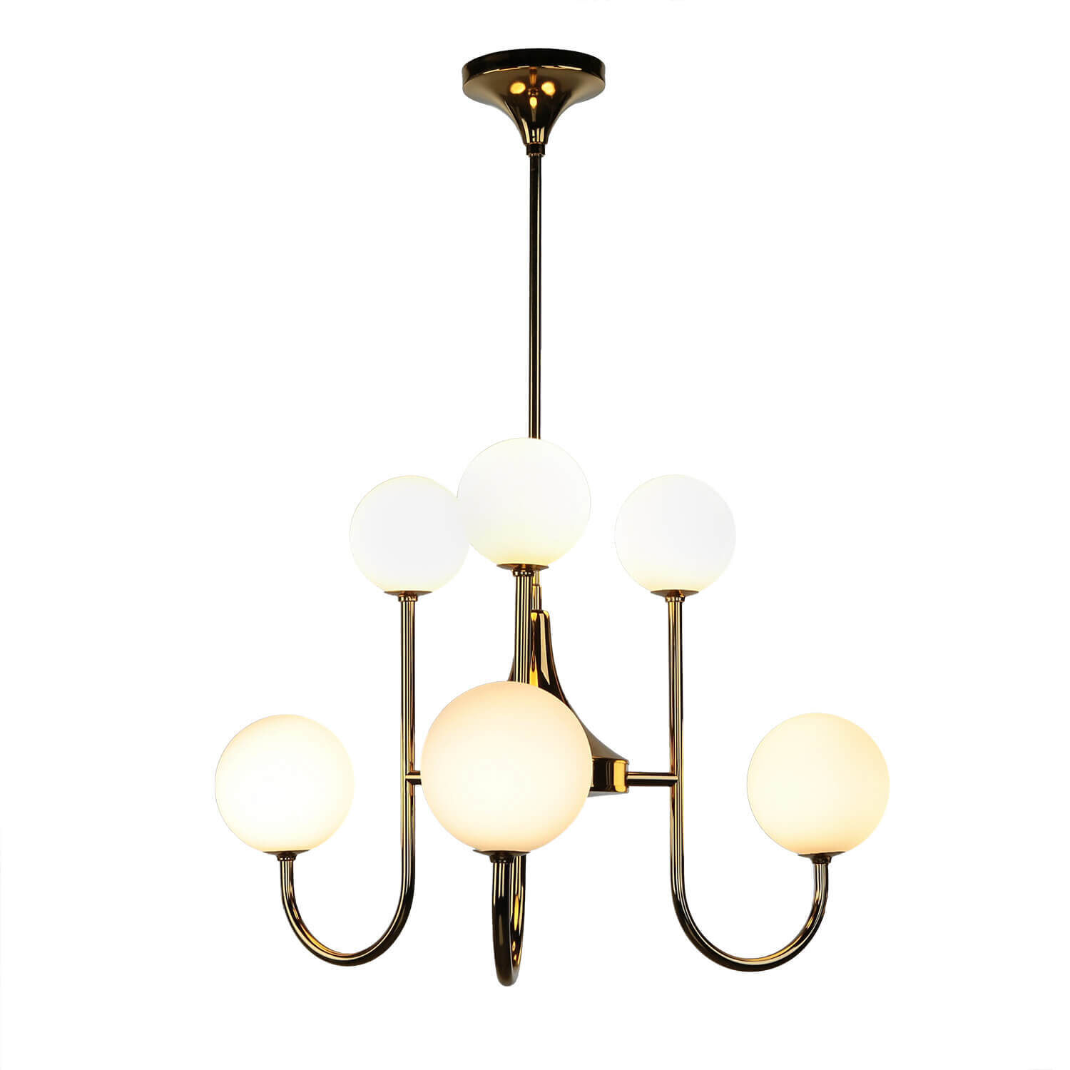 Plafonnier Art Nouveau laiton verre doré 6 flammes Leuchter, Lampe