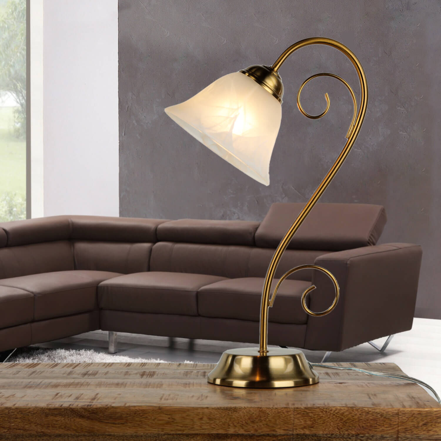 Rustikale Tischlampe Messing Alabaster H:43cm ATHEN Lampe, Stehlampe, Couch, Mobiliar