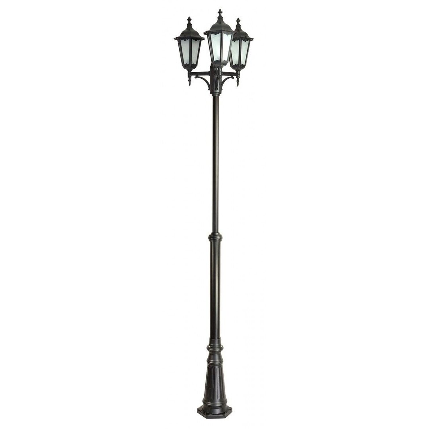 aussen-stehleuchte-wegeleuchte-dilsen-3-flammig-schwarz-rustikal-308-2 Straßenlaterne, Gartenlaterne, Standleuchte, Metall, Fackel-Lampenkopf