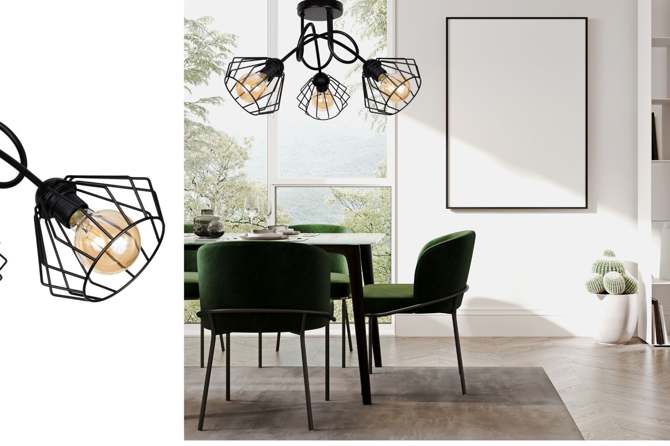 Hängeleuchte, Küchenlampe, Metallkorb-Design, Eyeball-Glühbirne, Wohnzimmerdeko