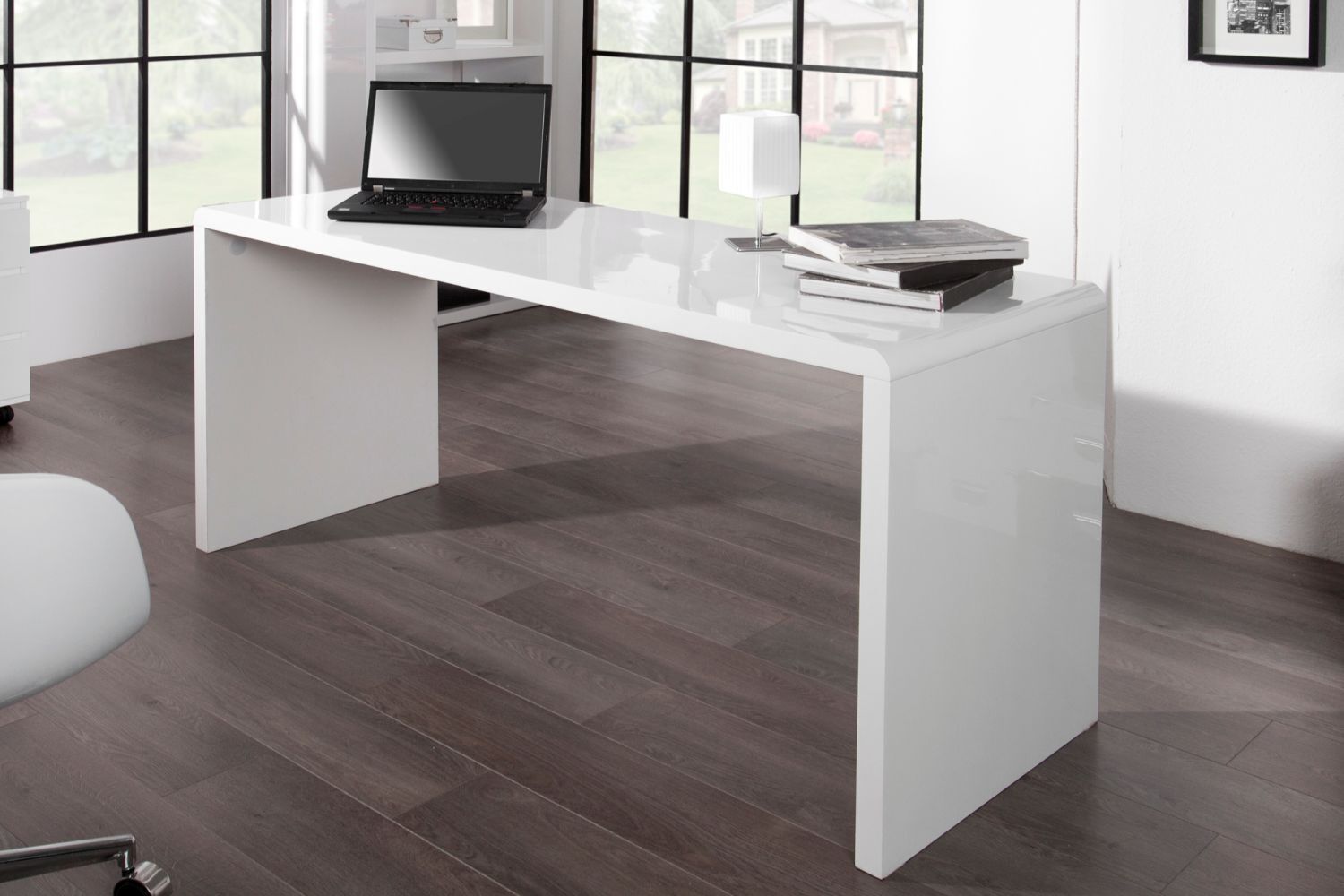 Schreibtisch MDF lackiert 140 cm in Weiß Hochglanz