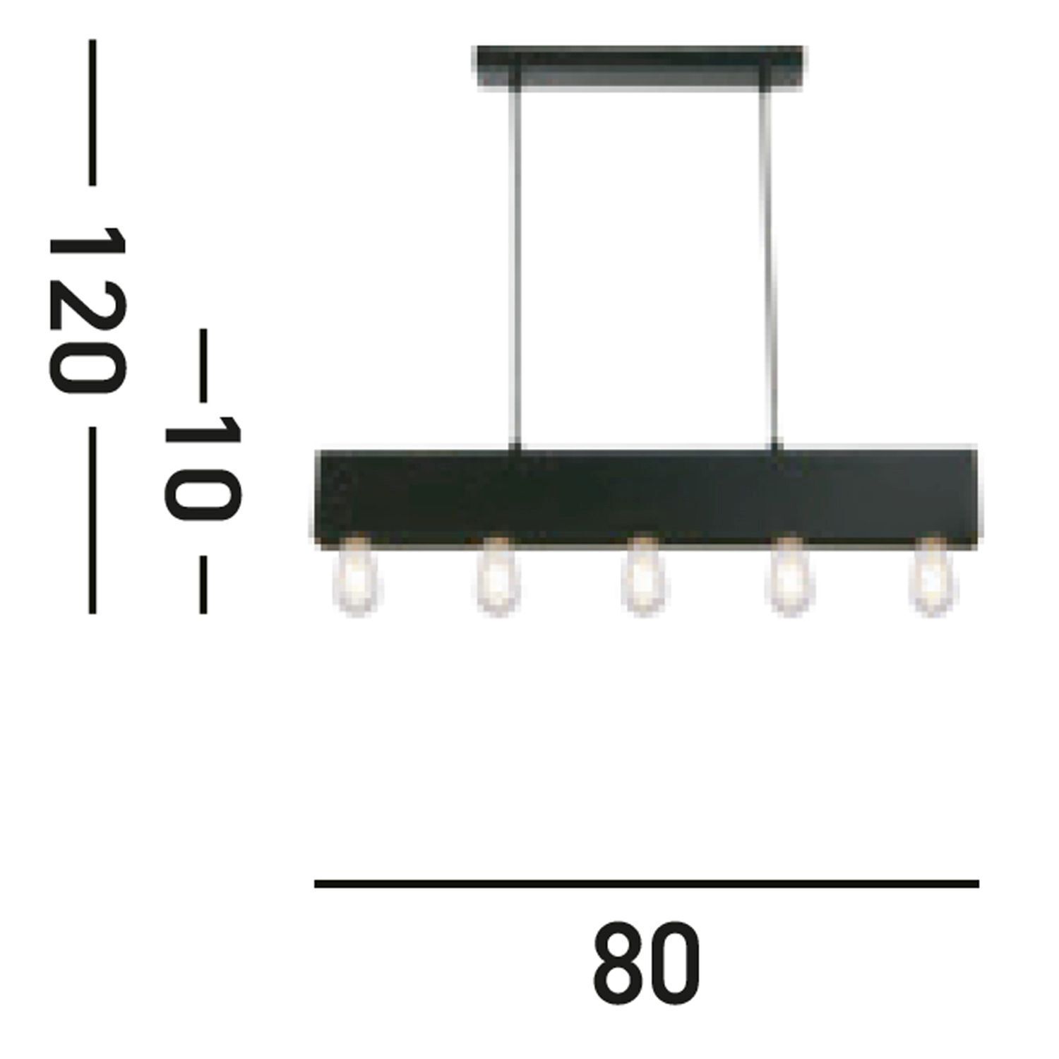 Schwarze Pendelleuchte Metall 5-flmg E27 80 cm länglich