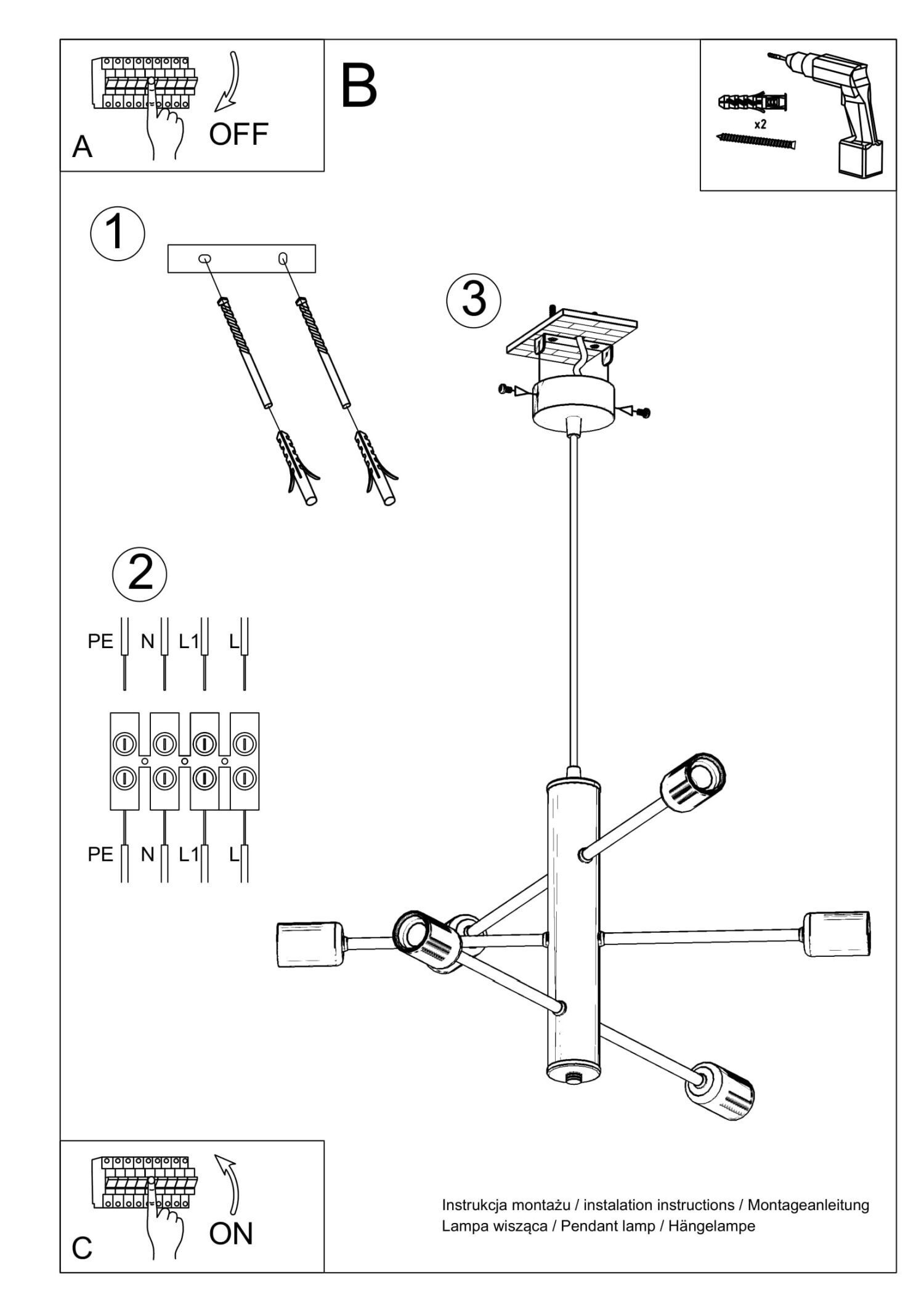 Lampe à suspendre métal noir 6 flammes E27 table à manger