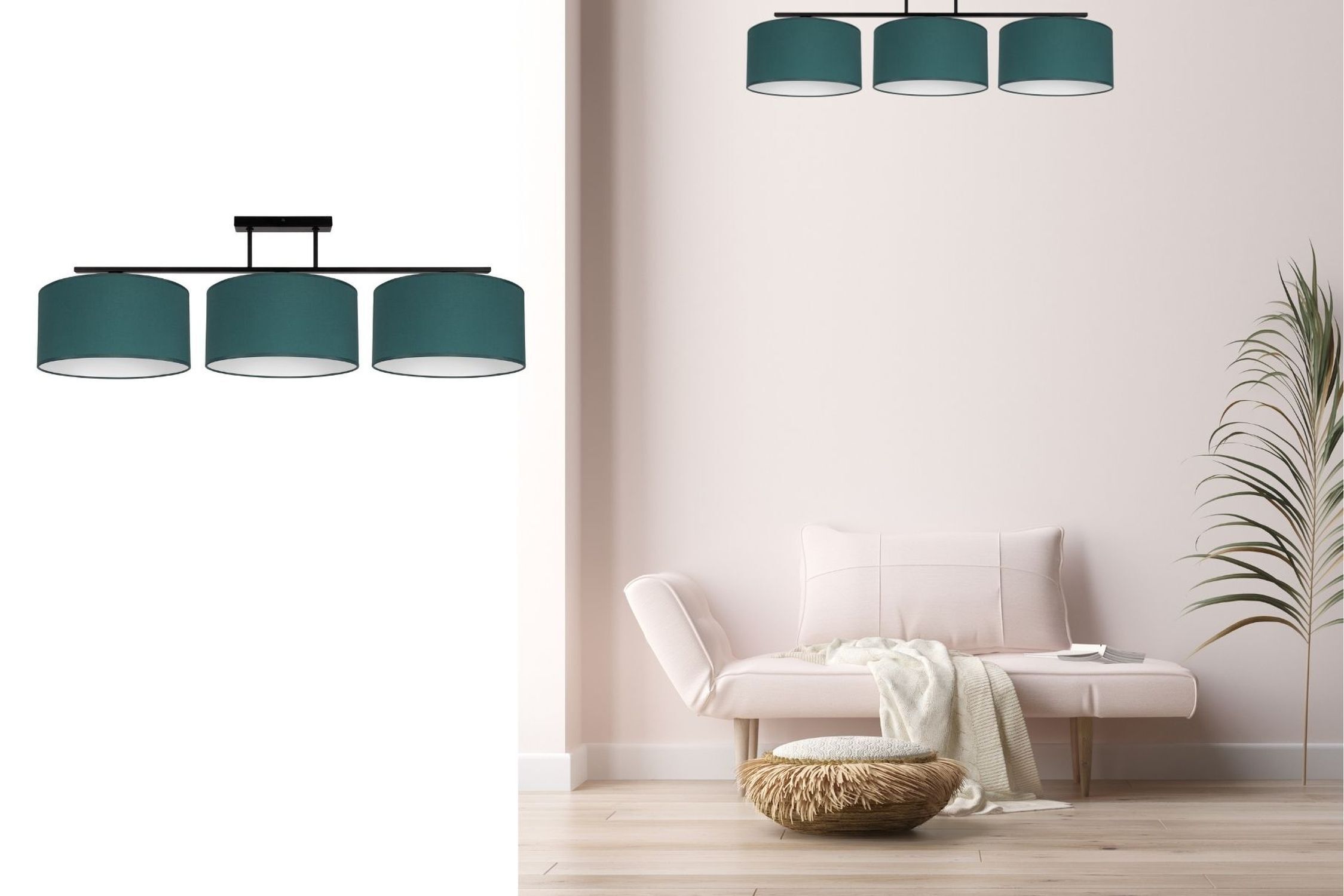 Blendarme Lampe de plafonnier tissu vert blanc E27 3-flamme Lampe