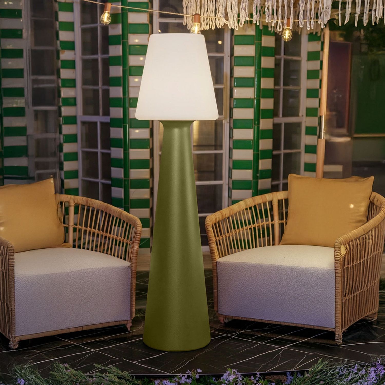LED Akku Stehleuchte dimmbar IP65 3000-6500 K Olivgrün Tischlampe, Grün, Kunststoff, Gartenmöbel, Lounge-Gruppe