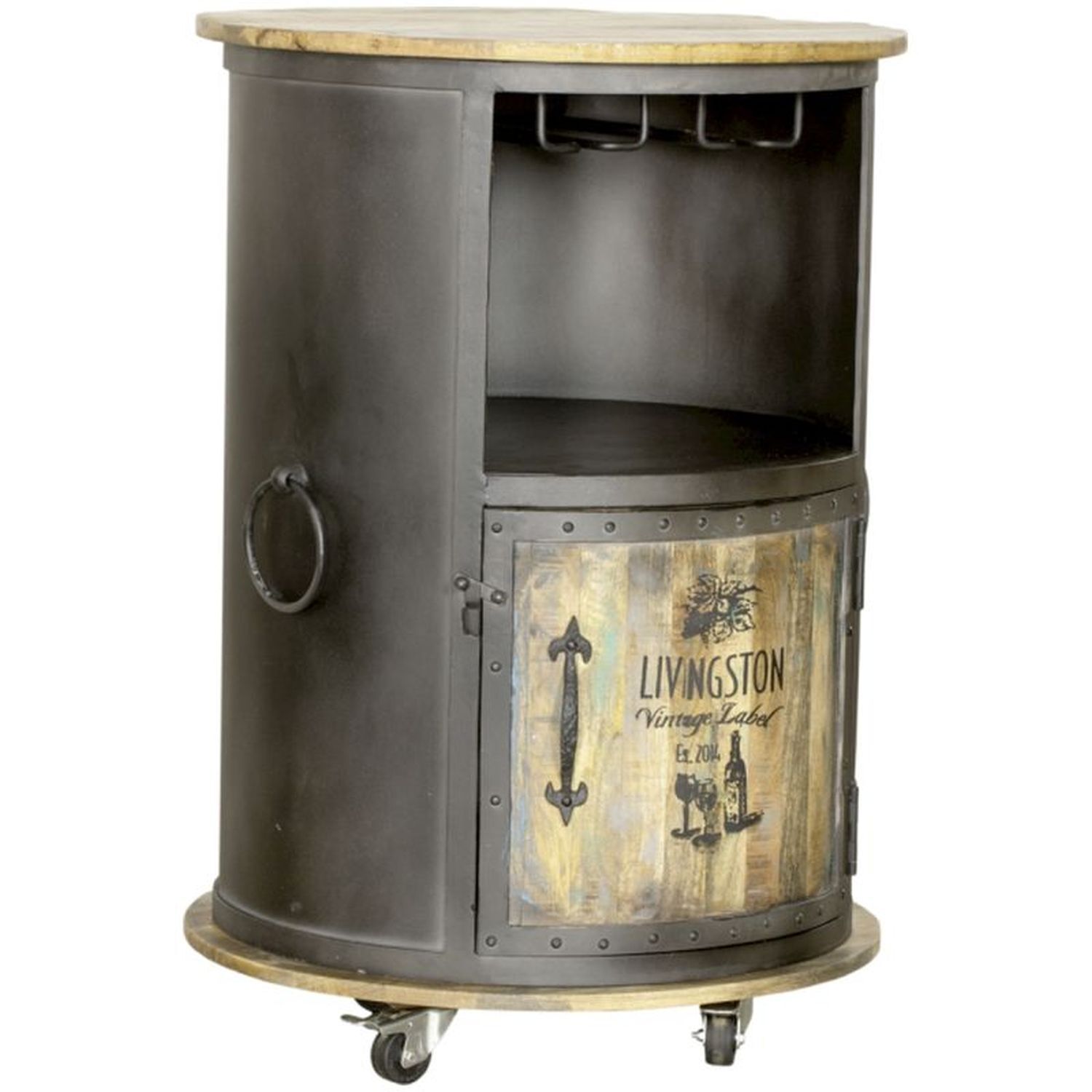 Bar de maison avec roulettes H : 85 cm Ø 60 cm Bar Armoire Bar de maison Vin