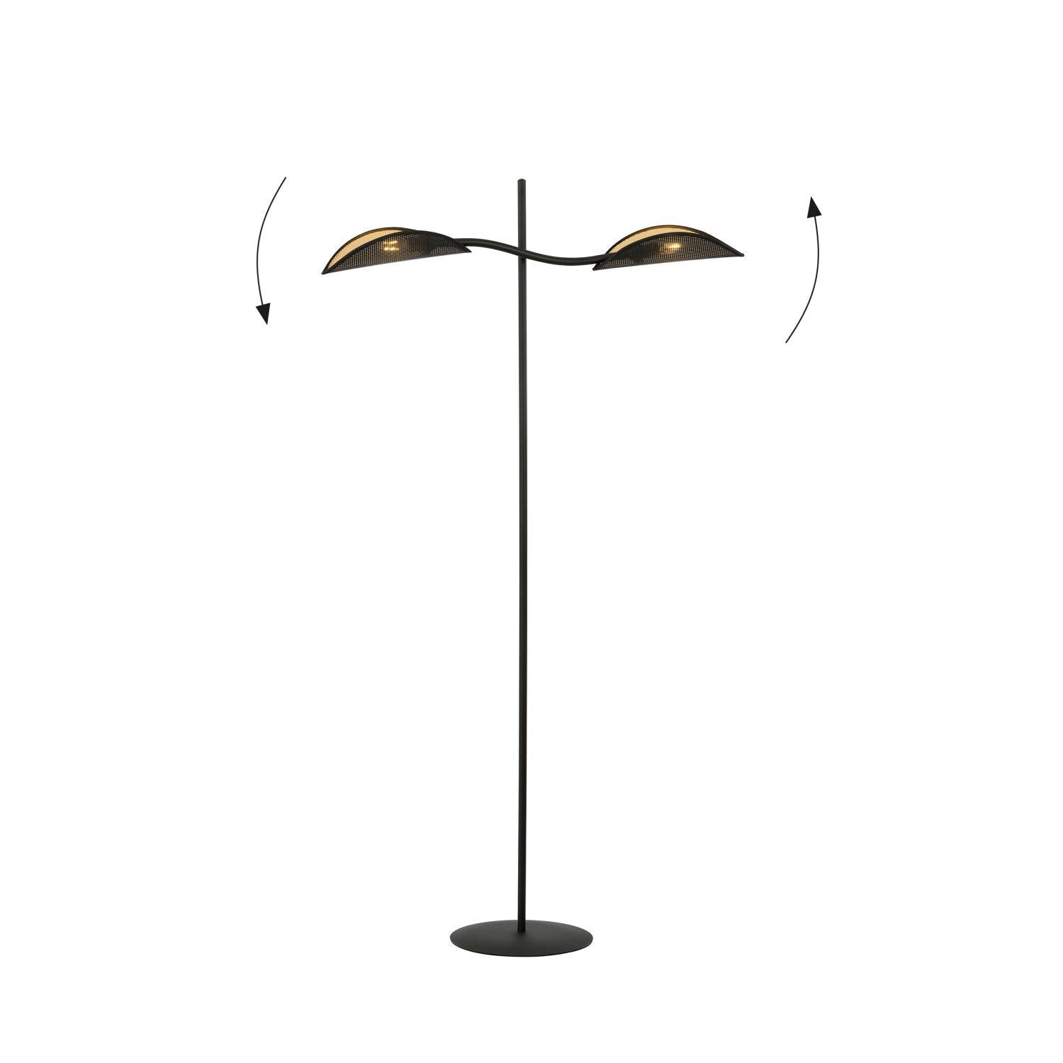 Lampadaire tissu métal 150 cm petit bras pivotant noir or Lampe