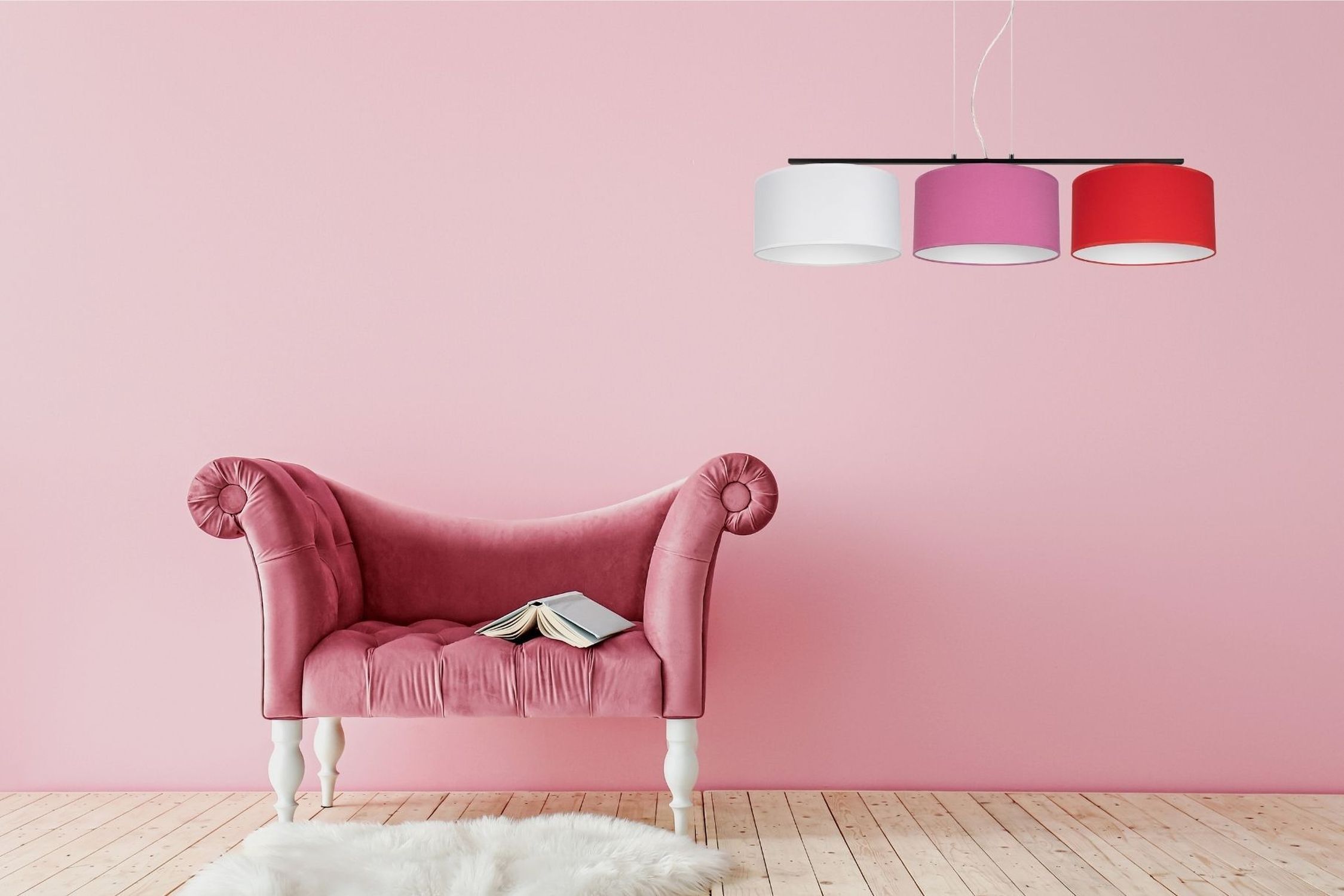 Gemütliche Hängelampe Stoff Weiß Rosa Rot E27 L:100 cm Sofa, Pink, Polsterung, Wohnzimmer, Lampe