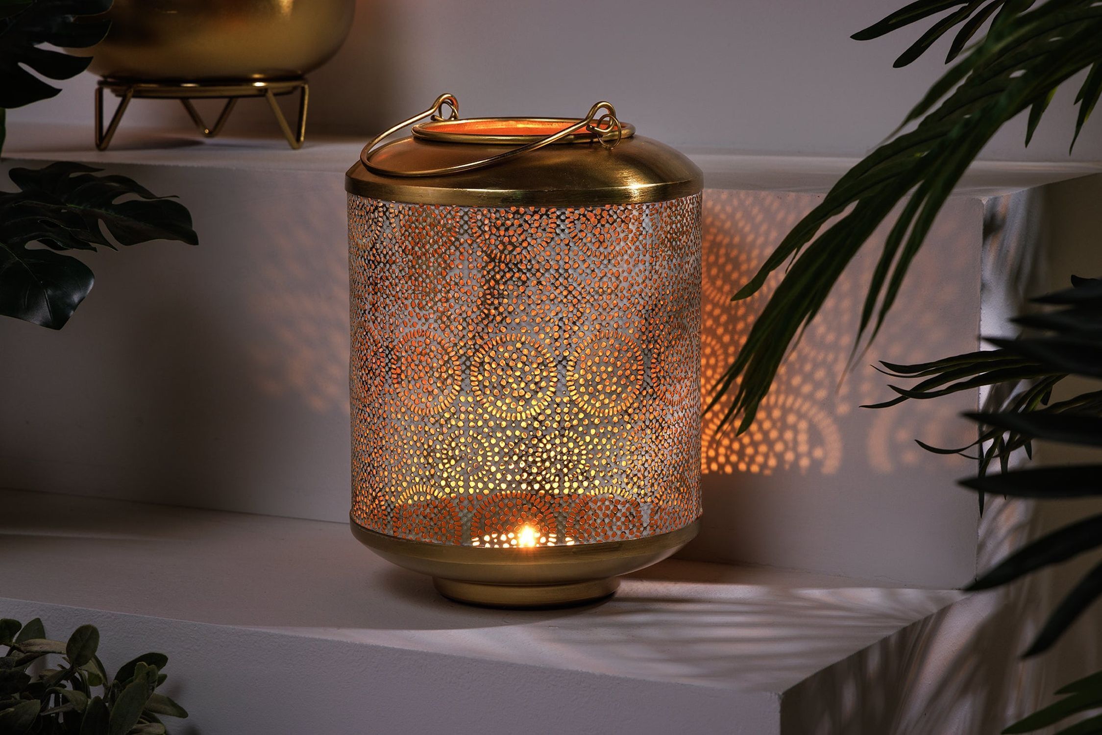 Lanterne Fer Ø 18 cm Blanc Or Artisanat REMUS Lampe, Glas