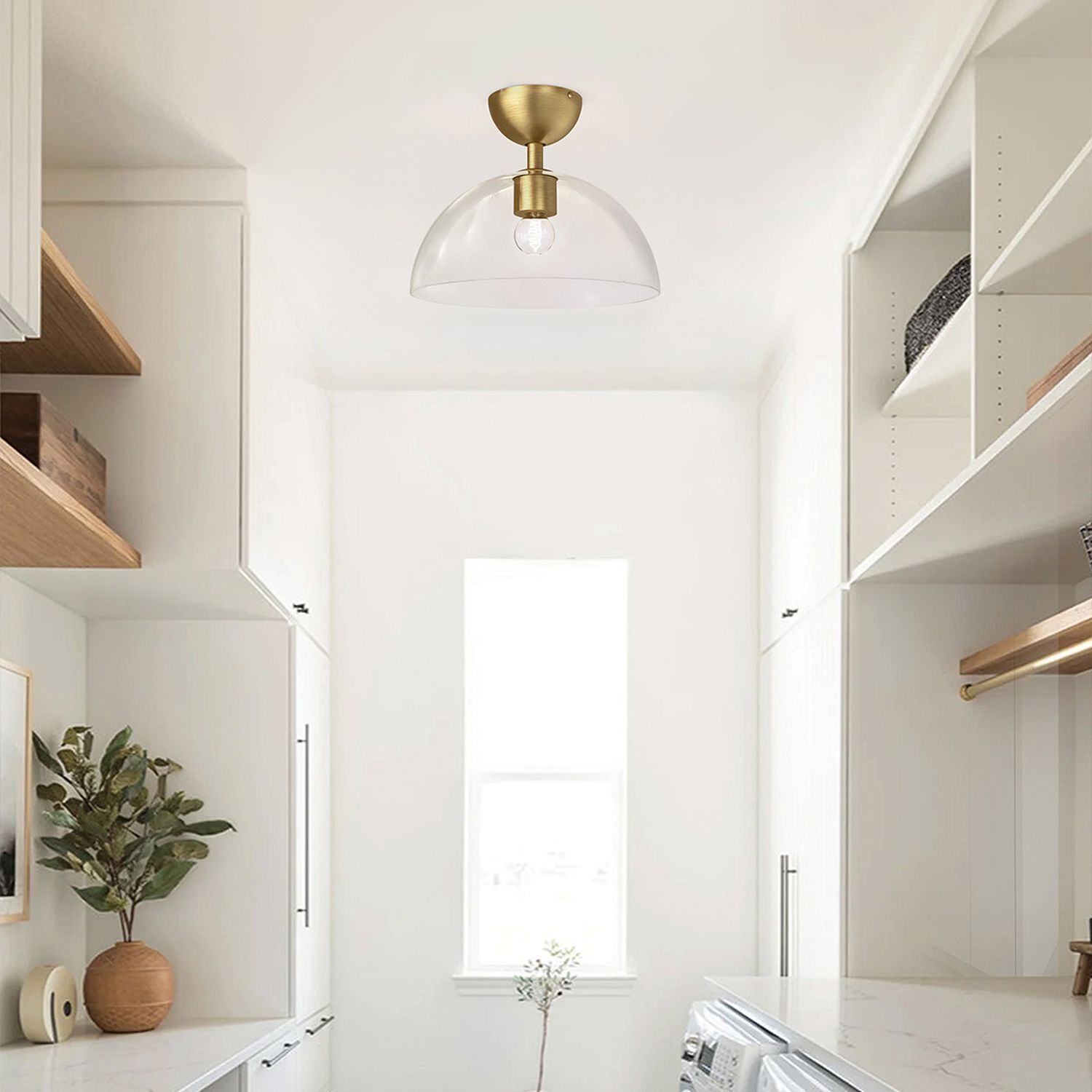 Lampe de plafonnier verre métal E27 Ø 30,5 cm en or brossé Drinnen, Innenarchitektur, Leuchte