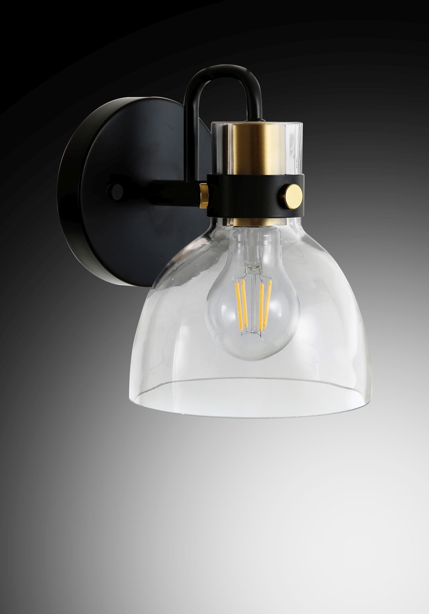 Wandleuchte Glas Metall H: 19 cm klein E27 Schwarz Gold Licht, Leuchte