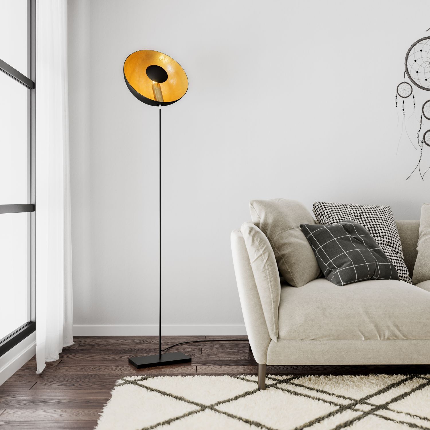 Stehlampe Metall 171 cm in Schwarz Gold E27 ANJA Lampe, Stehlampe