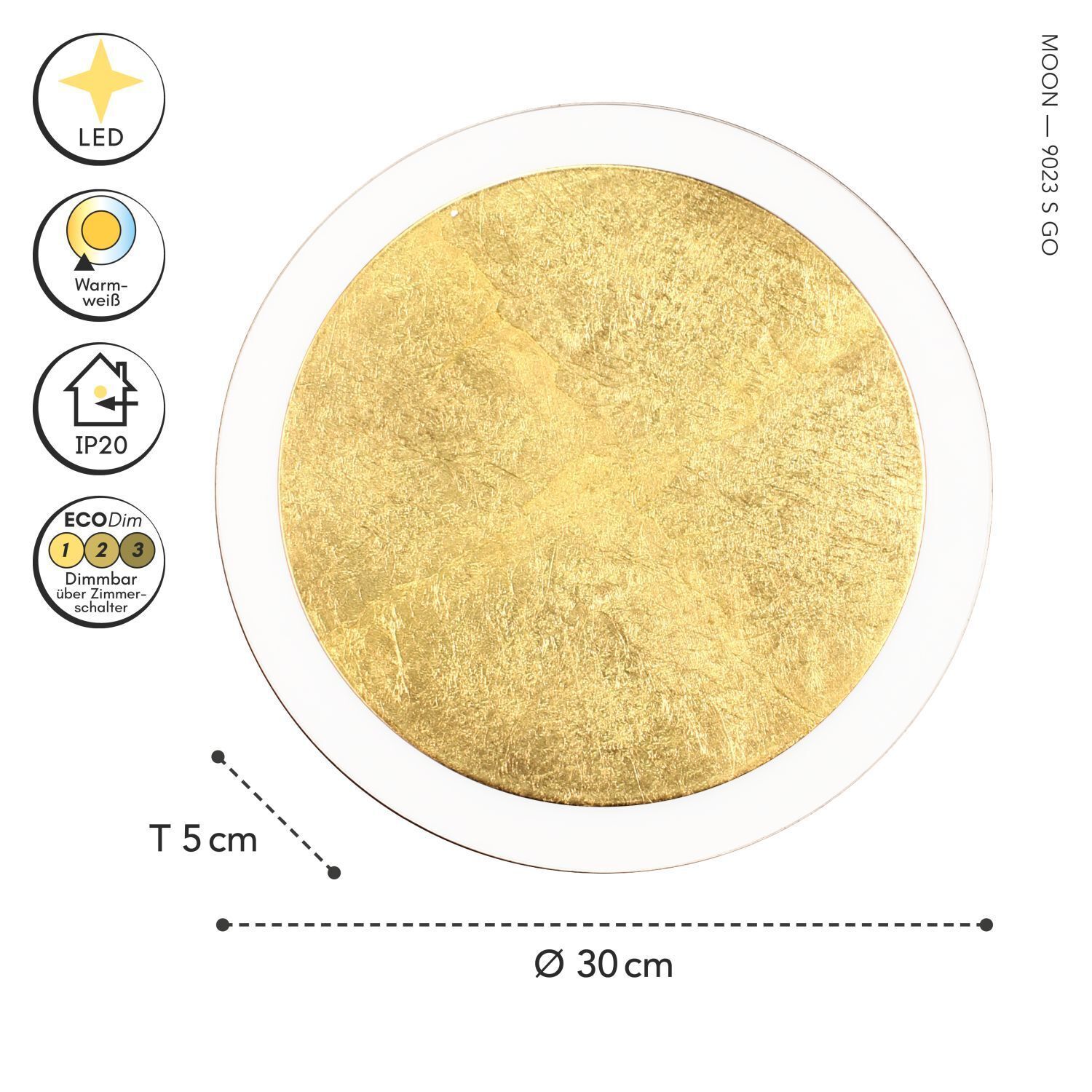 LED, Wandleuchte, Deckeneinbau, Goldfarbig, Ø30cm