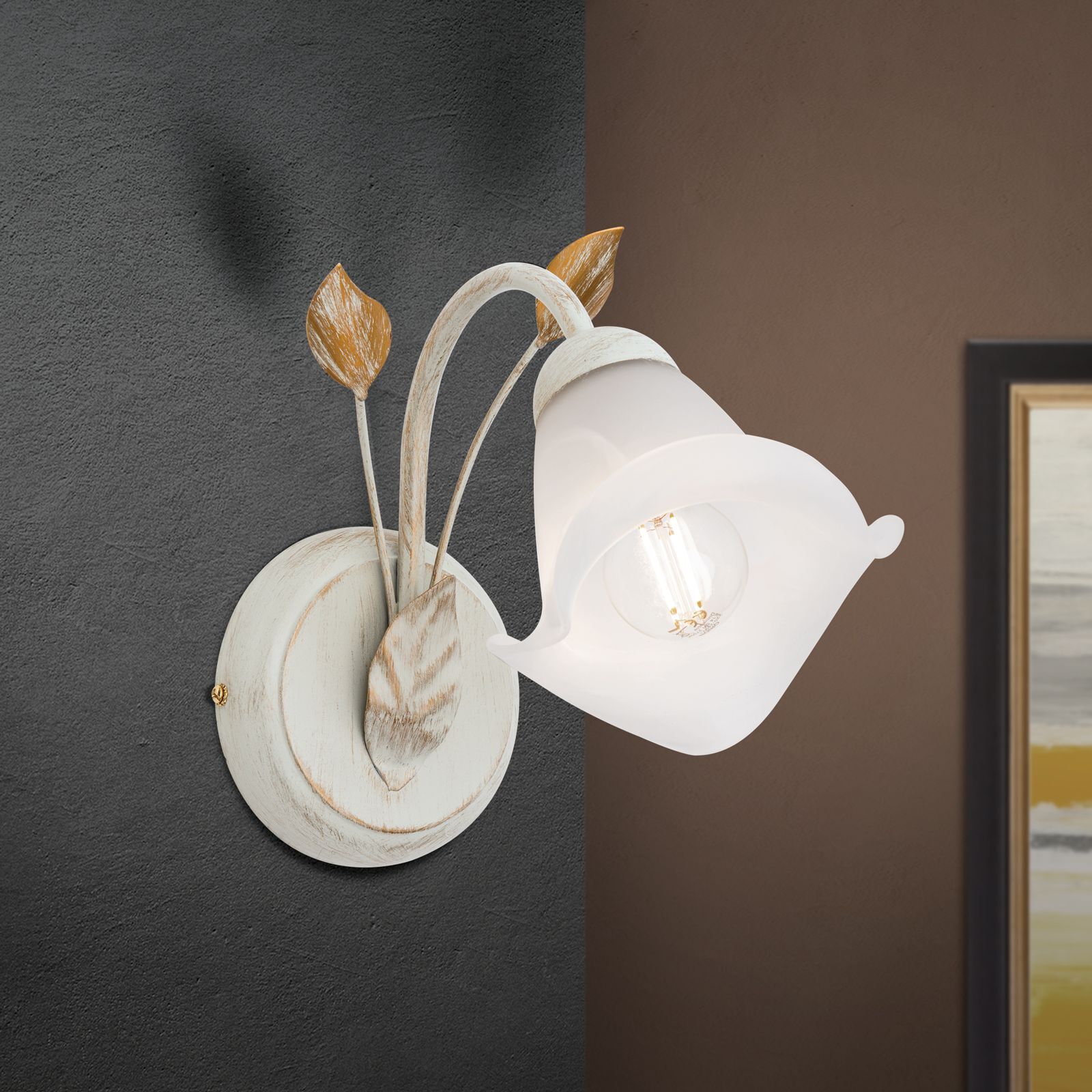 Wandlampe Glas Metall E14 21 cm hoch Landhaus Stil wandlampe, schreibtischlampe, metall, beige, glaslampe