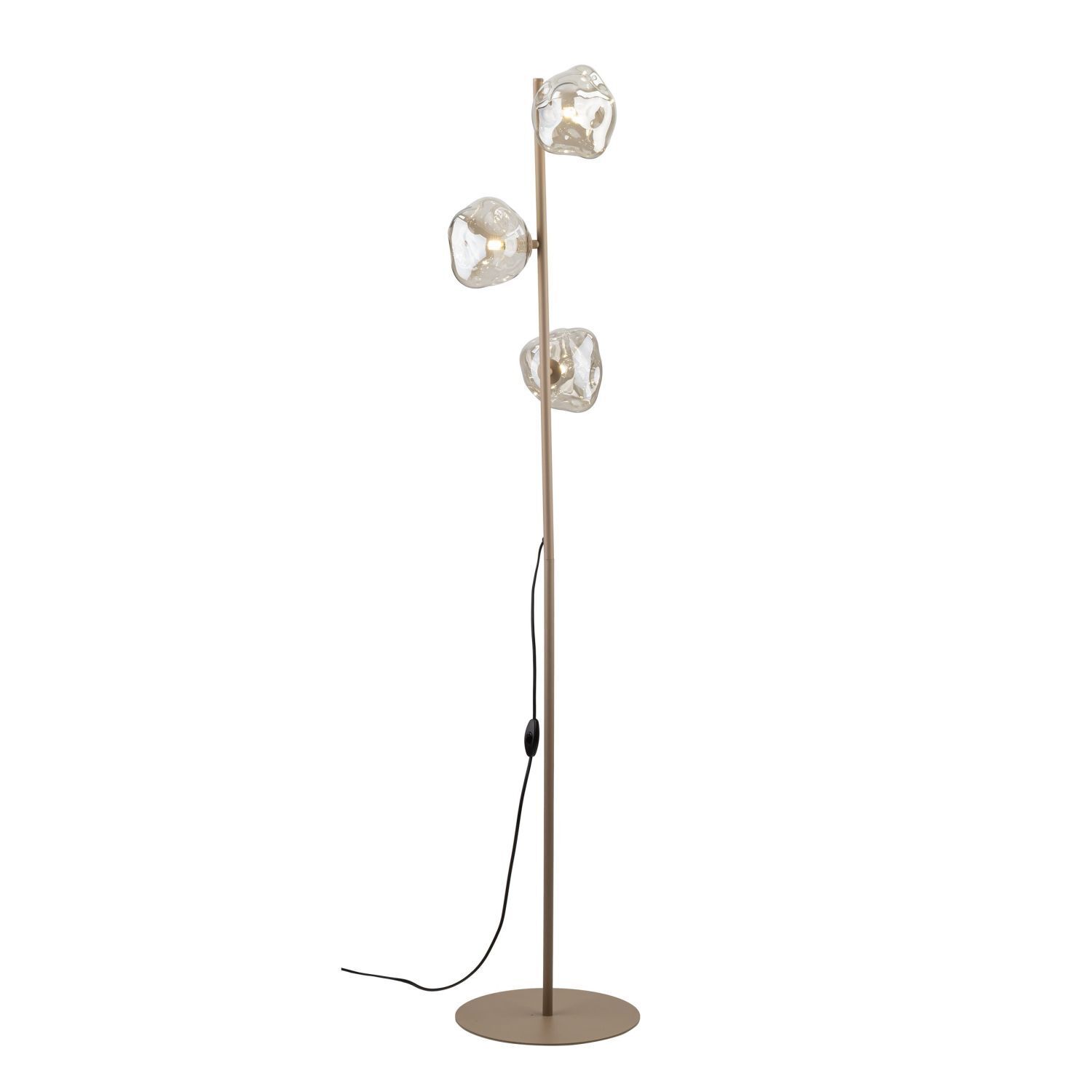 Stehleuchte modern Metall Beige 151 cm G9 3-flammig Stehlampe, Beleuchtung, Holzständer, Glaslampenschirme, Kabelsteuerung