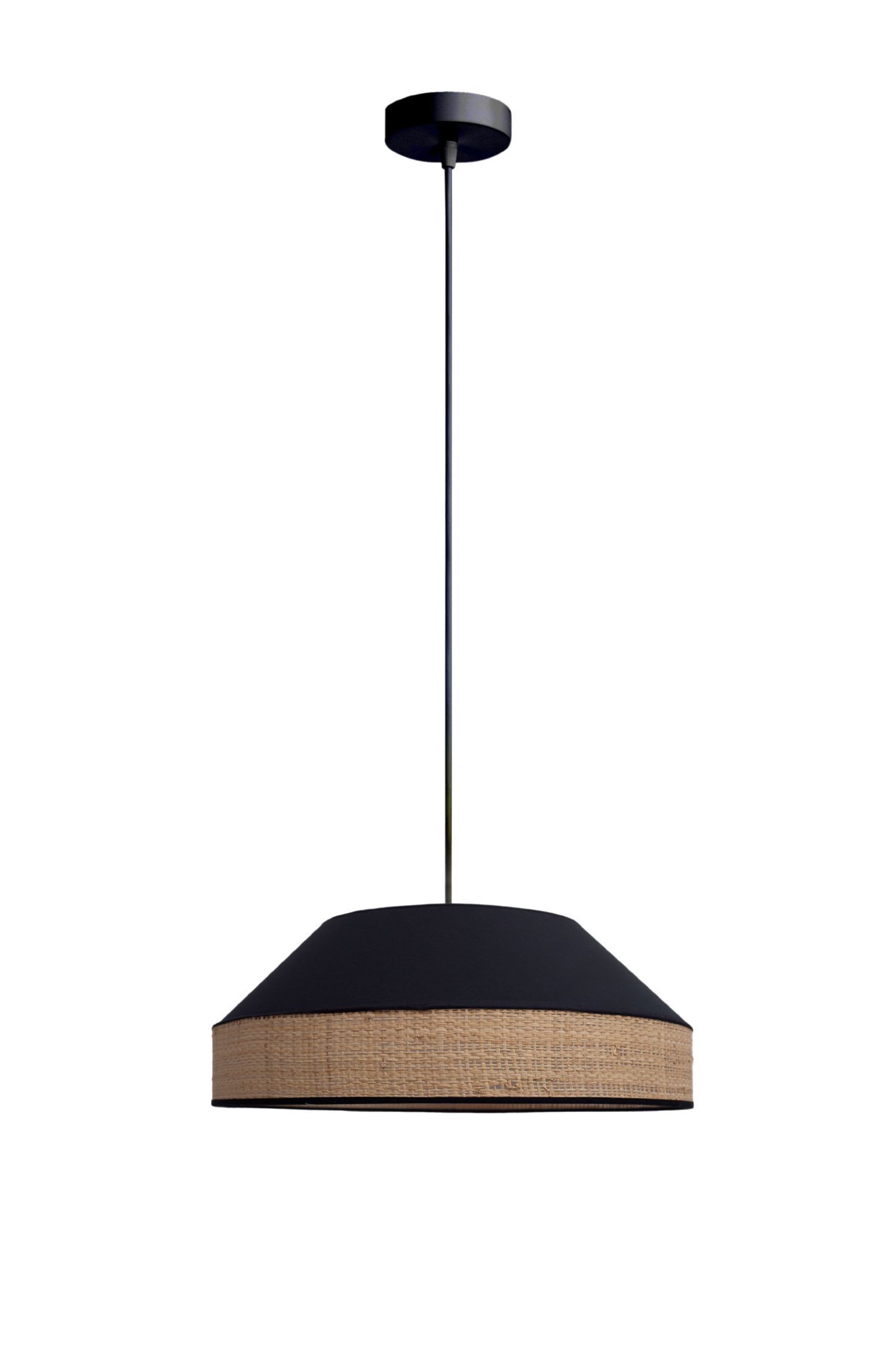 Lampe à suspendre ronde tissu rotin noir naturel E27 Ø45 cm