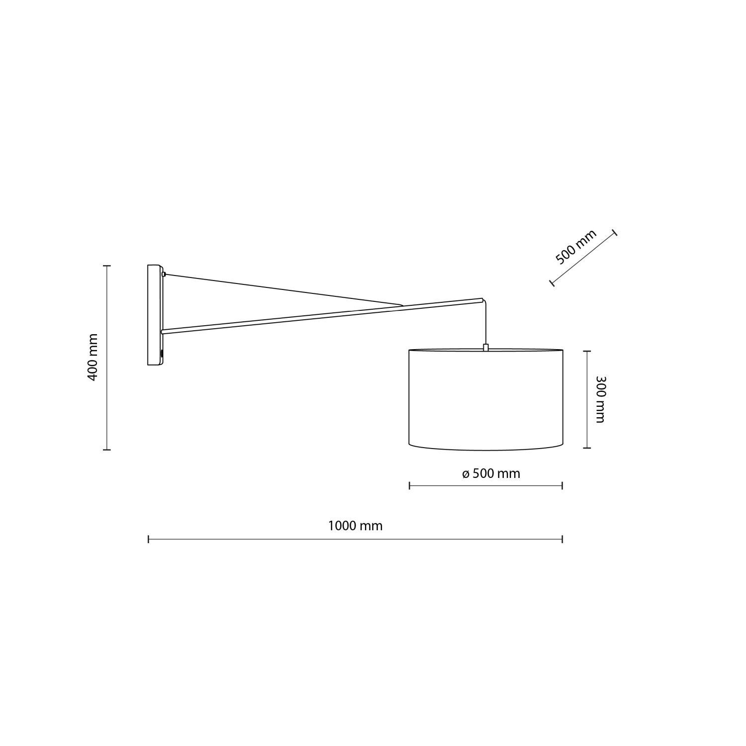 Wandlampe groß T: 1 m B: 38 cm XXL Schwarz E27 Metall Stoff Diagramm, Handlung, Seite, Text