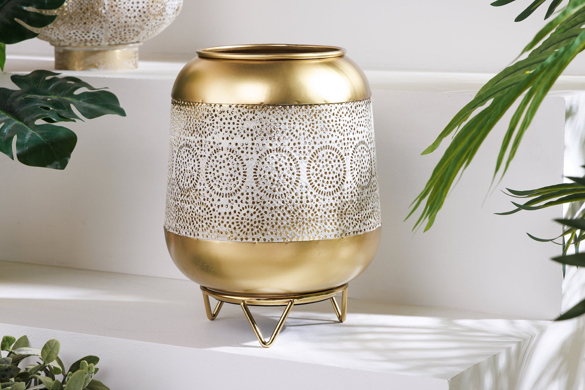 Kerzenhalter Weiß Gold aus Eisen H: 25 cm Handarbeit Krug, Kochgeschirr, Topf, Töpferei